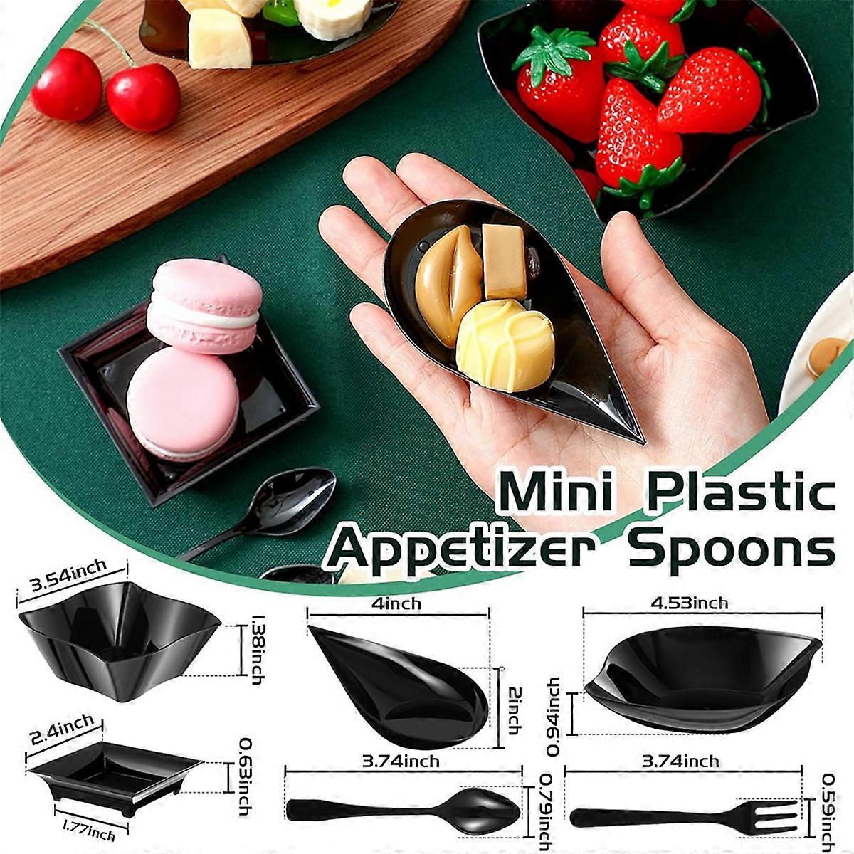 200 Pcs Mini Appetizer Plates with Spoons Forks Disposable Mini Dessert Plates Plastic Appetizer Bow