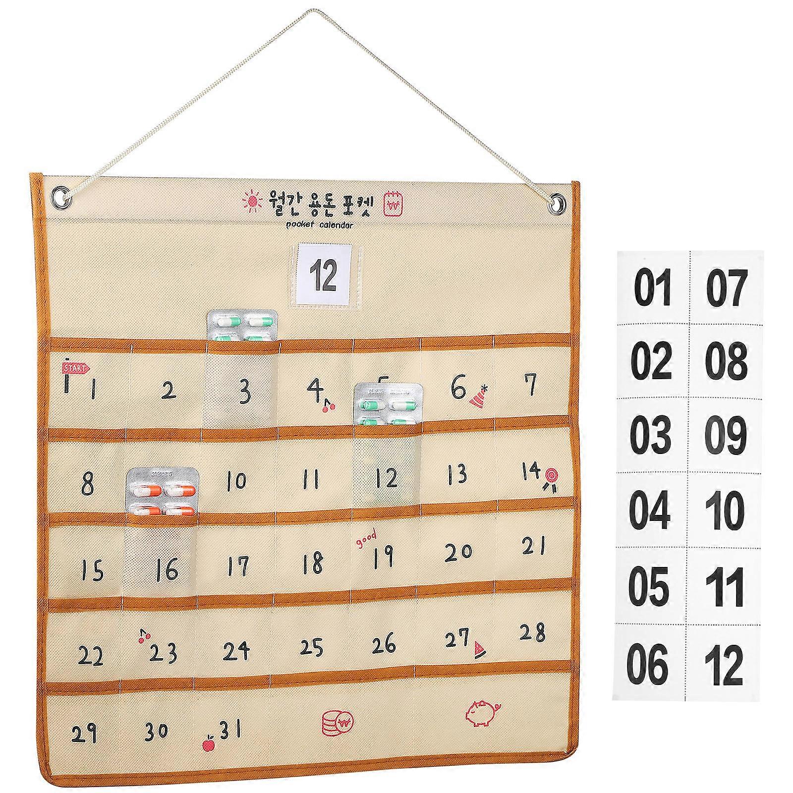 Calendar Pouch Wall Mounted Storage Bag for Keys 5Pcs Set