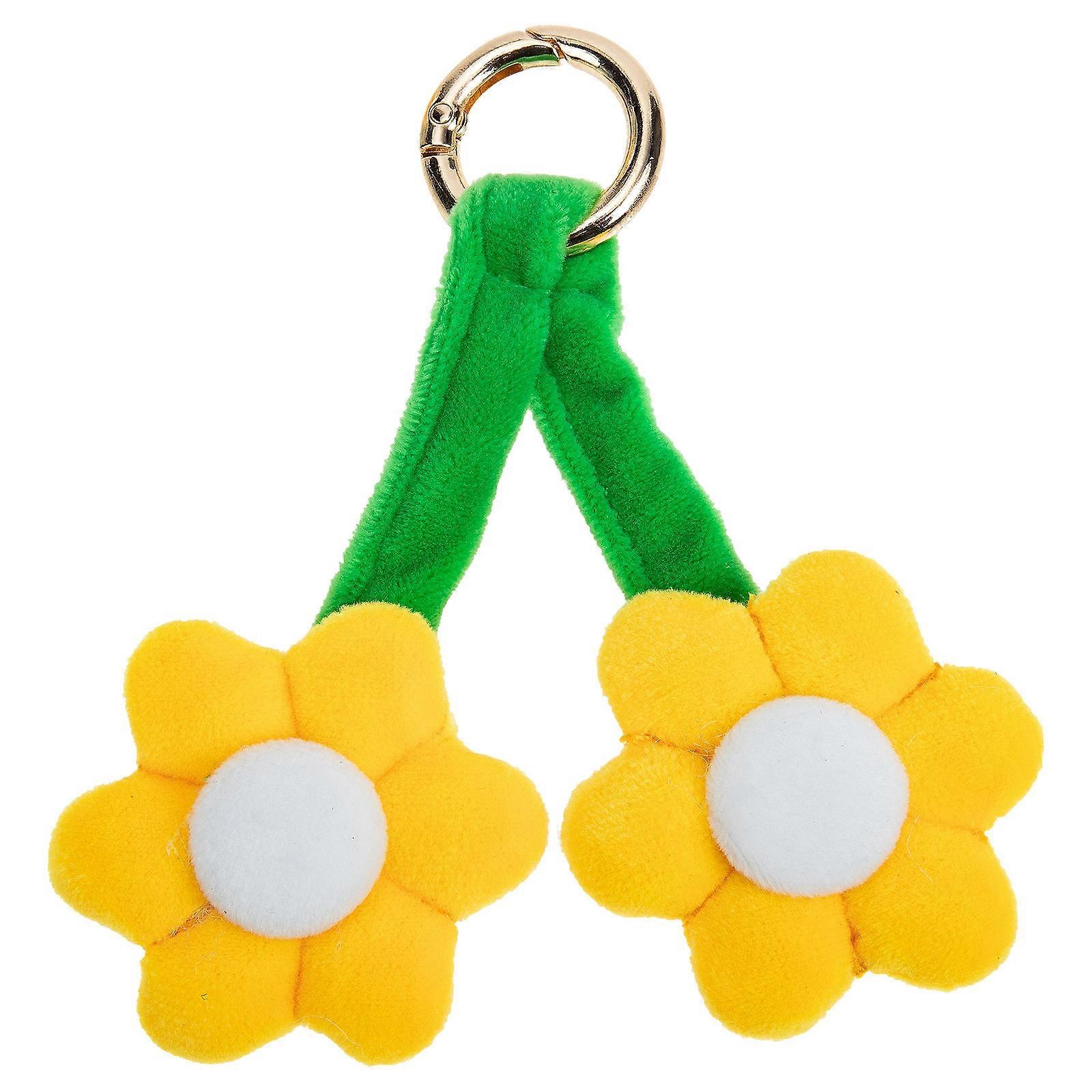 Flower Design Plush Keychain Pendant for Bag Hanging 4Pcs Yellow