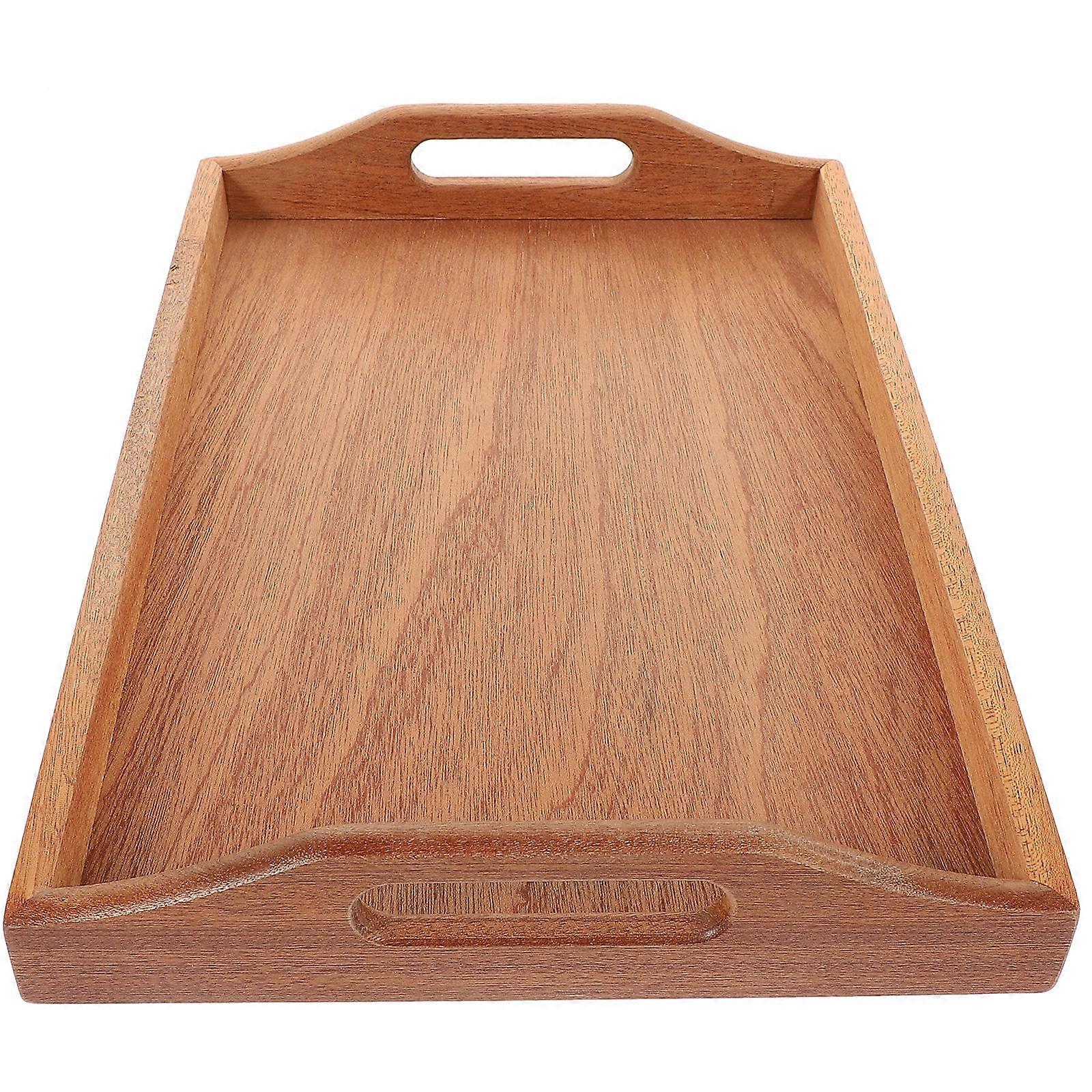 Food Serving Tray Wooden Snack Serving Plate Fruit Storage Multi-Function Tray 1Pack Light Brown