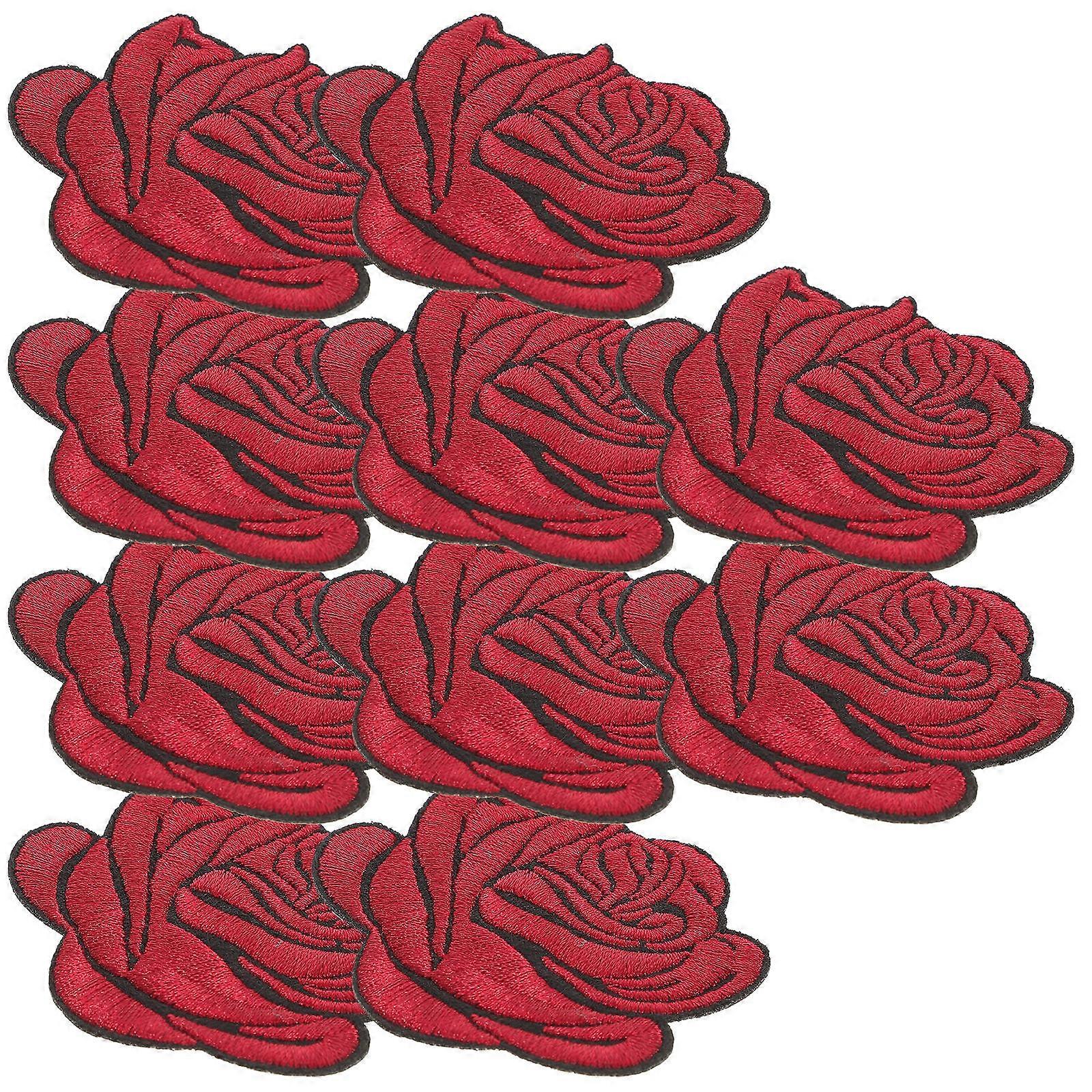 Dark Red Embroidered Flower Patches for Clothes DIY Use 10Pcs Iron on