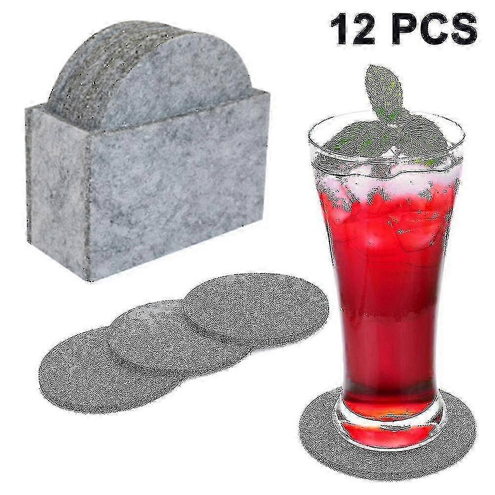 Felt Coaster-light Gray Round(12 Pcs, Grey)