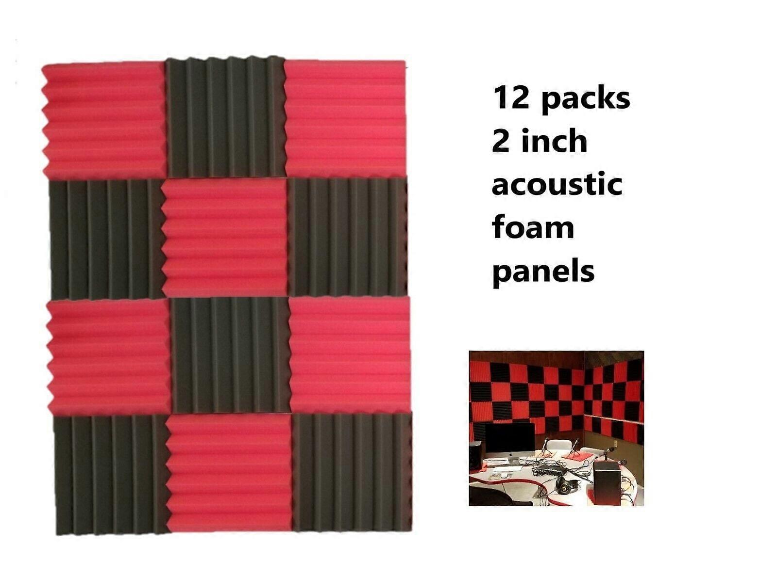 12 Pack Gray/Red Wedge Premium Acoustic Soundproofing Studio Foam Tiles 12" x 12" x 2"