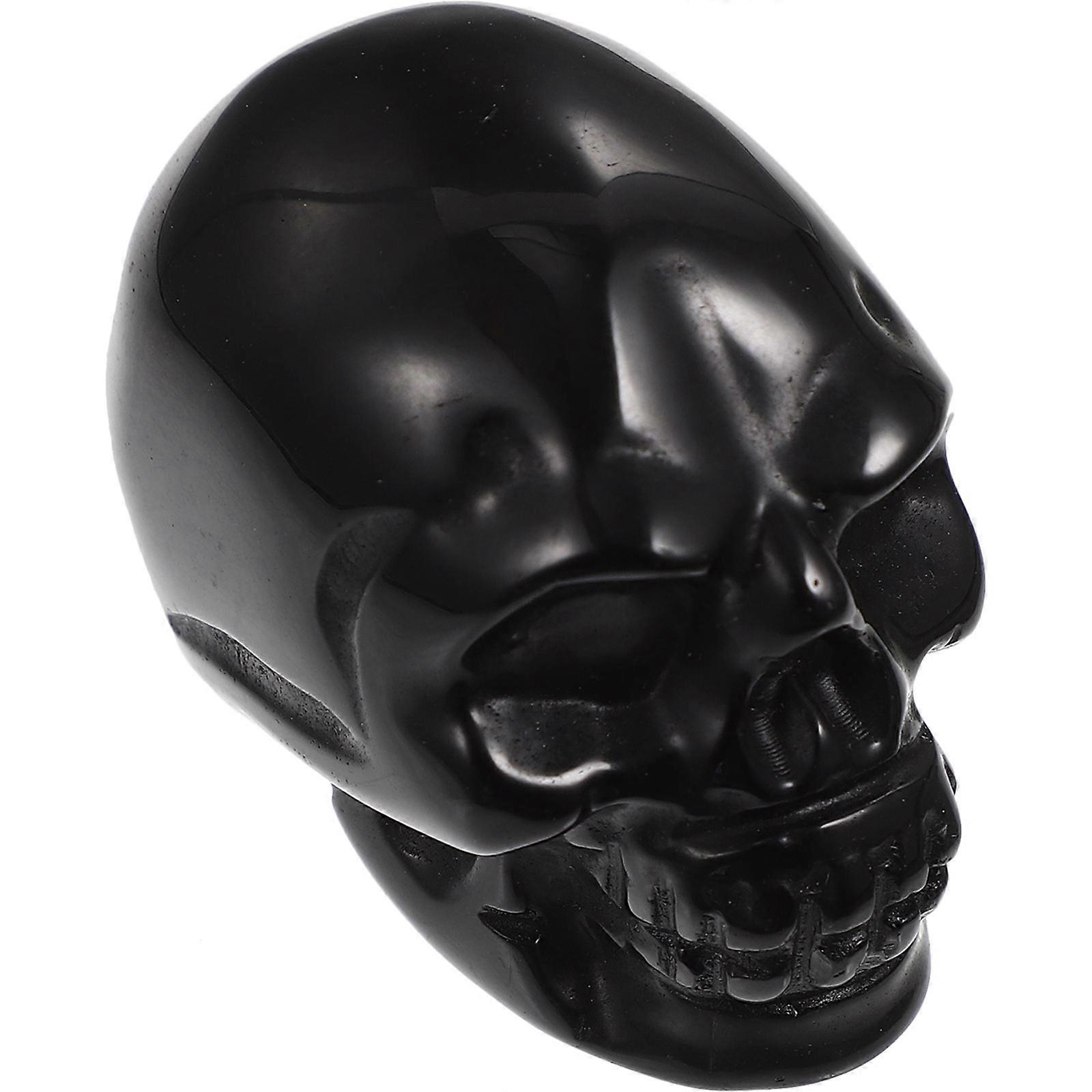 Black Obsidian Skeleton Head Skull Decor 2Pcs for Halloween Prop