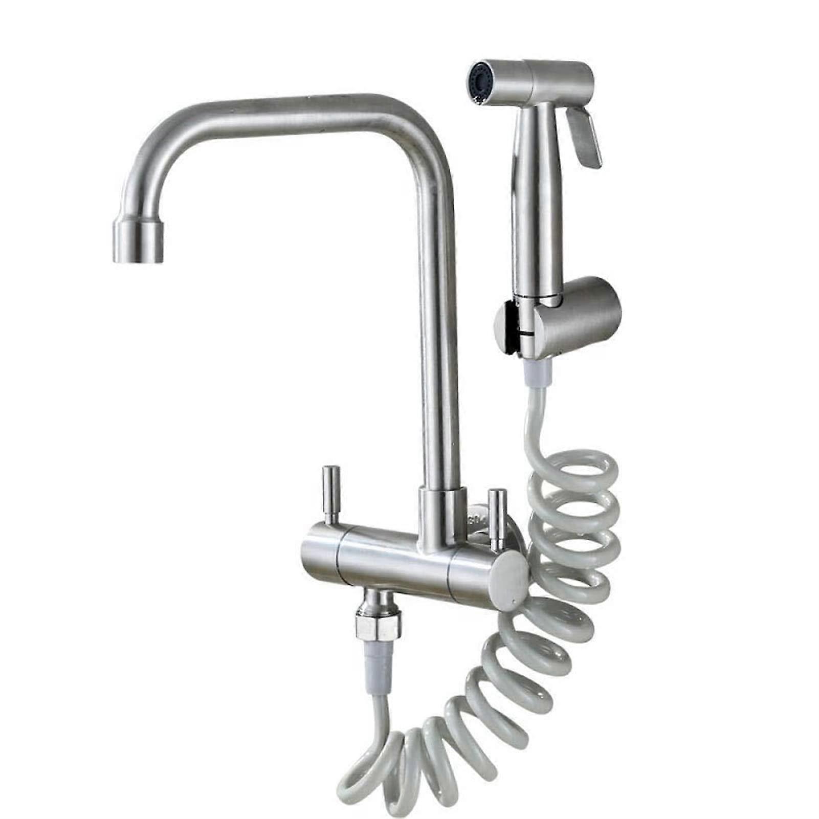 Wall Bracket Hose Set 304 Stainless Steel Spray Gun Set Bidet Nozzle Double Control Double Open