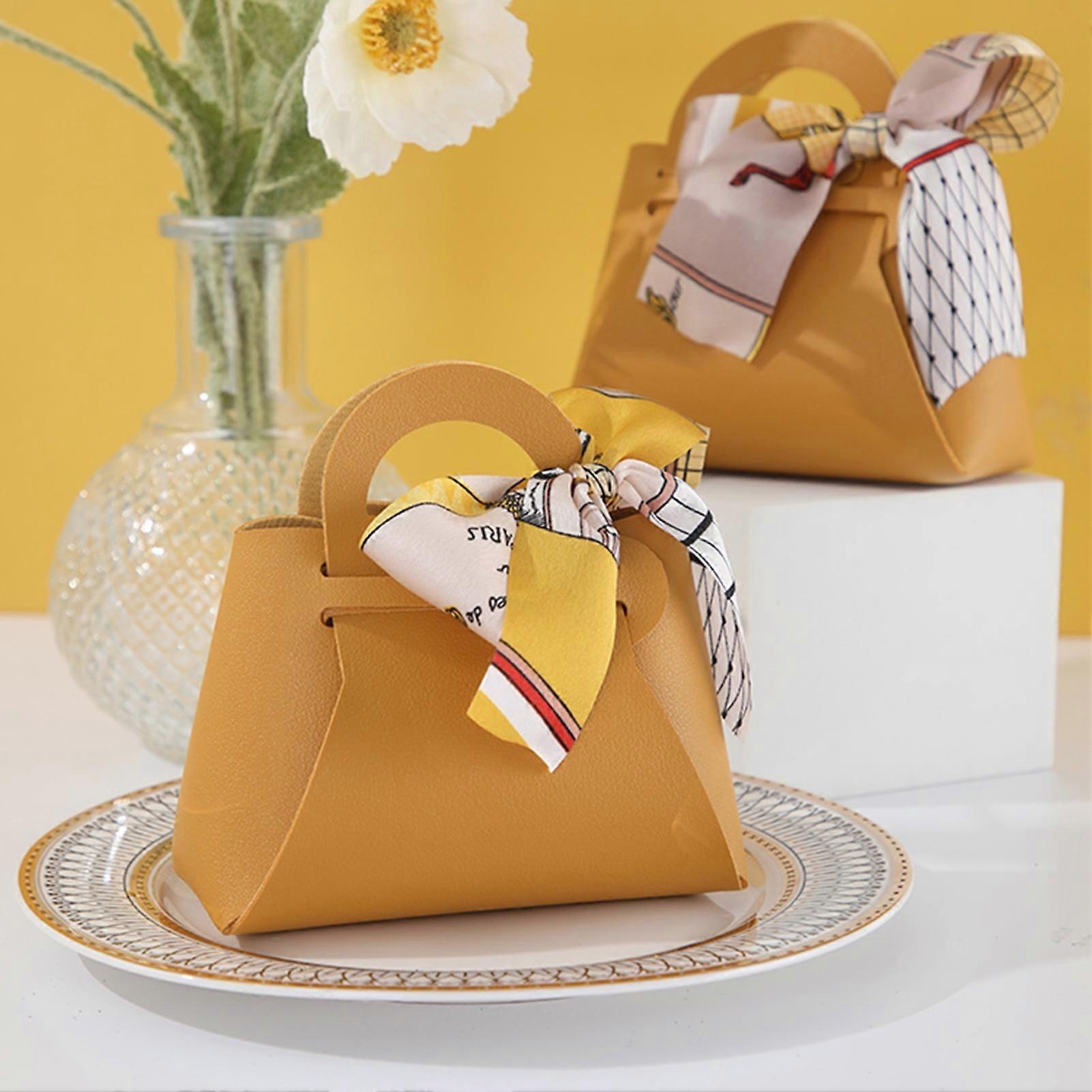 SUSUchens Candy Bag Nordic Style Easy to Assemble Handle Design Pure Elegant Wedding Candy Box with Ribbon Home Decor Blue