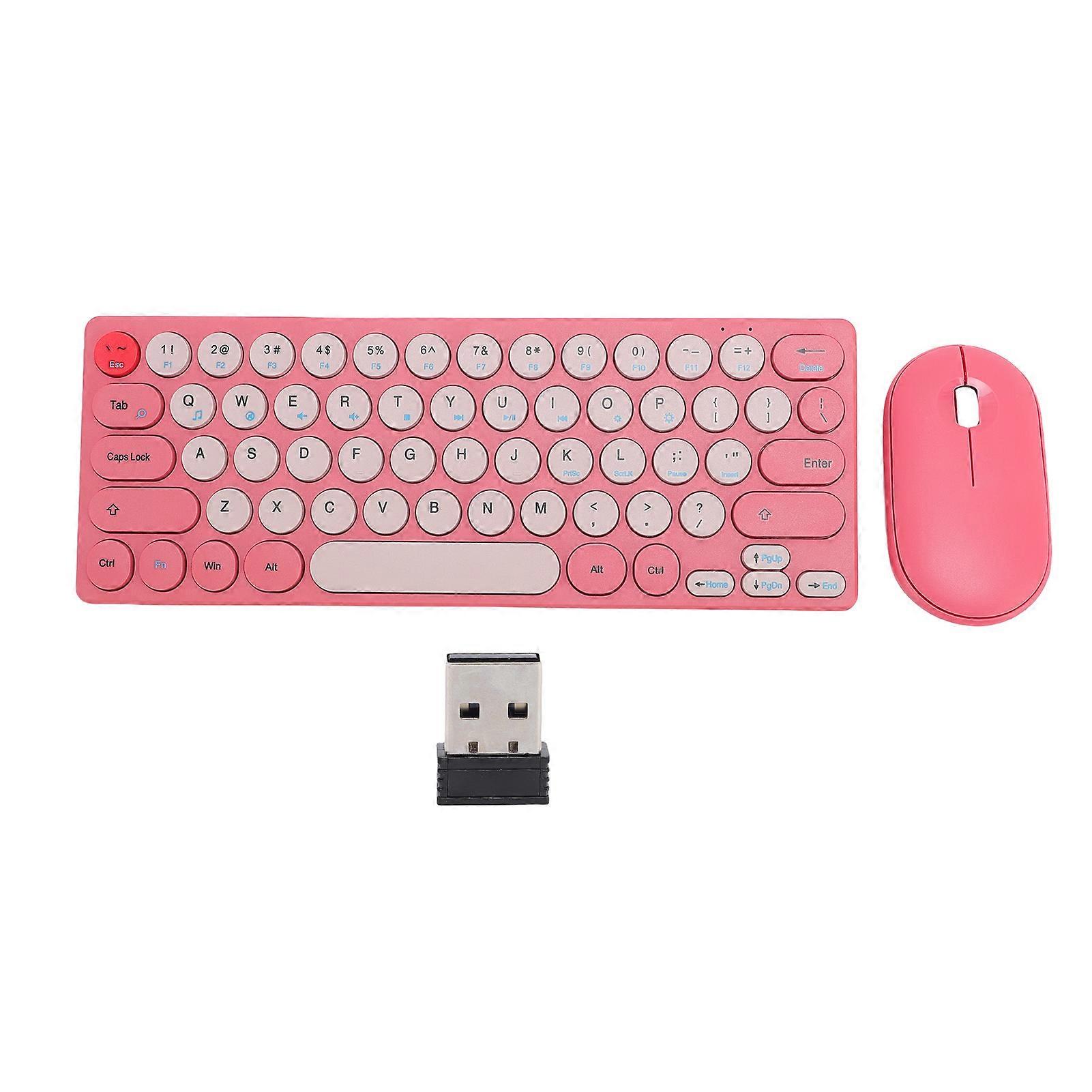 Retro Wireless Keyboard Mouse Combo 64 Keys Auto Sleep 2.4G 1200 DPI Red Set