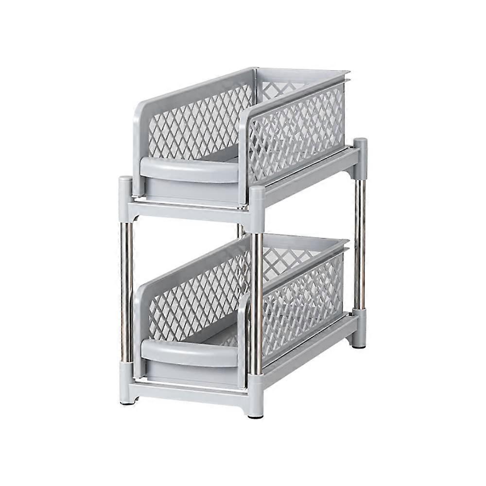 Under Sink Storage Cabinet, 2Tier PullOut Sliding Drawer, Kitchen Sink Organizer Rack, Easy Access Storage Basket Grey