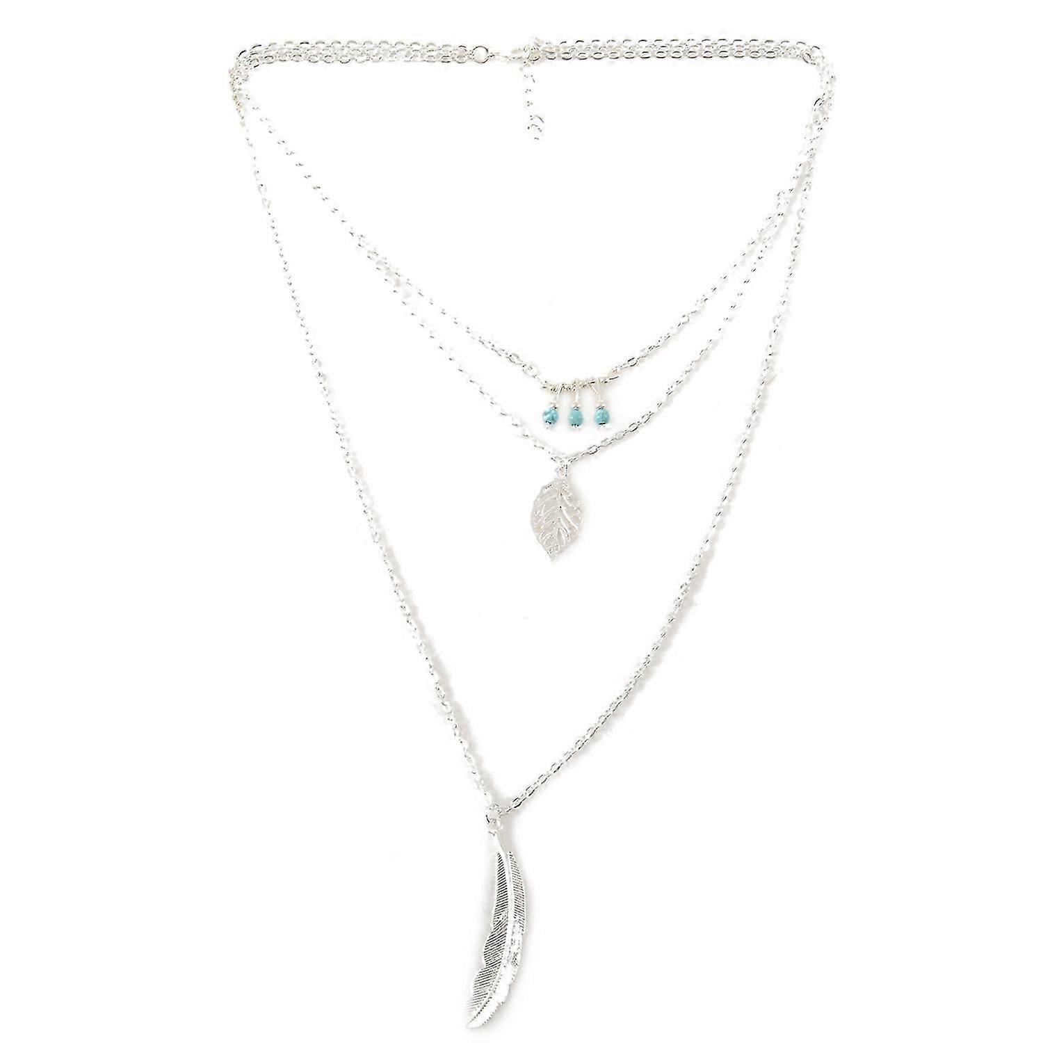 Women Multilayer Irregular Pendant Chain Statement Necklace Silver