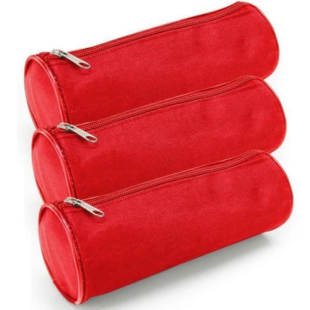 Round school pencil cases, 3-pack, red, multi-purpose