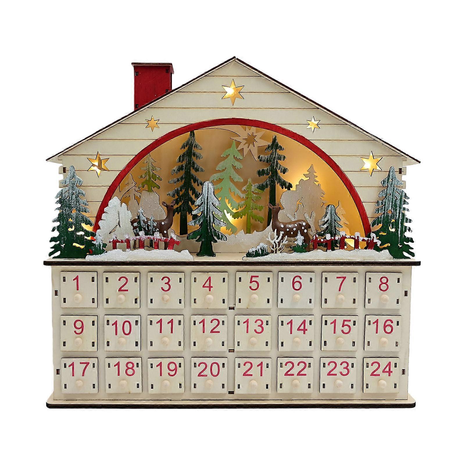 Natural Wood Christmas Countdowns Calendar LED Illuminated Design Battery Power User Friendly Home Decors Multicolor