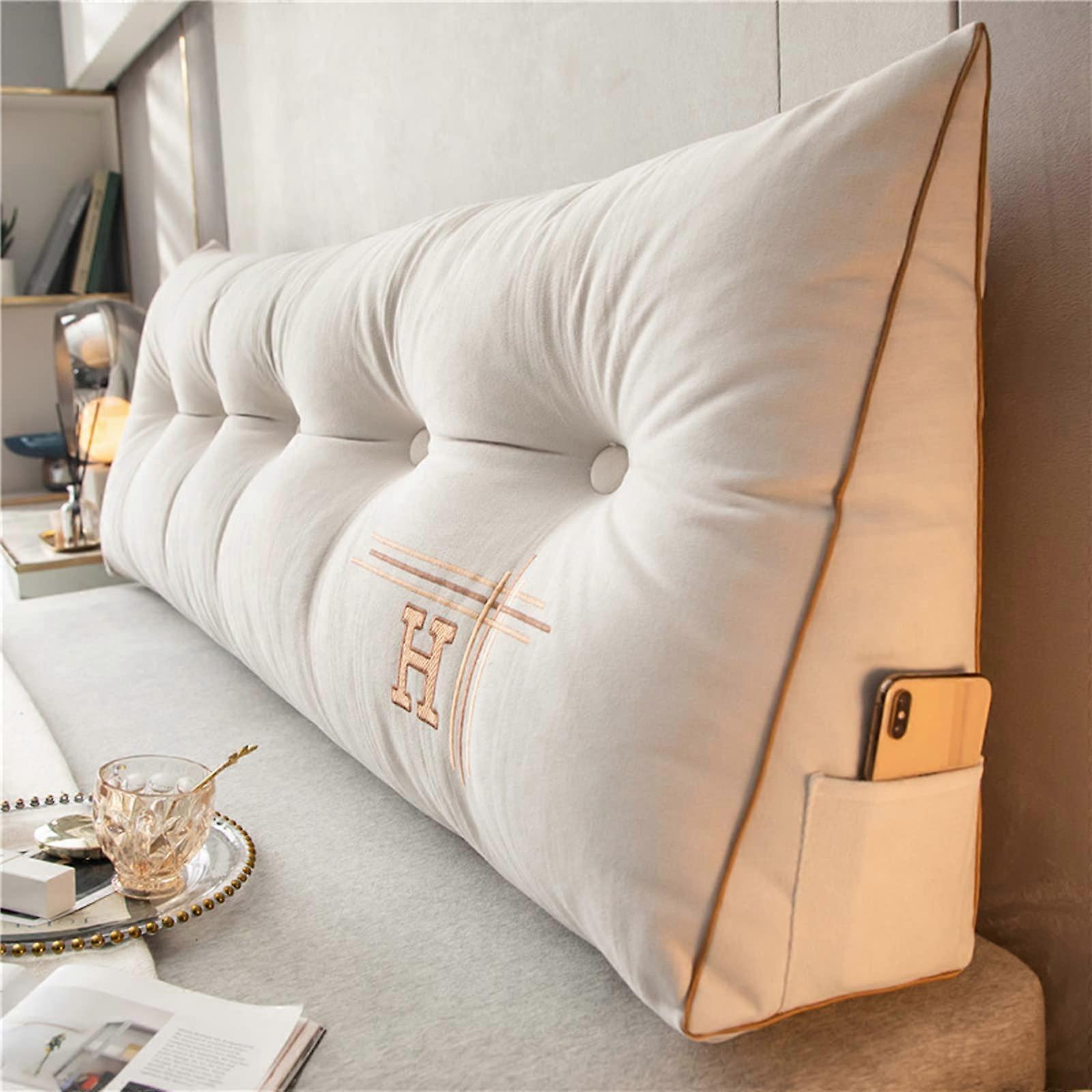 Headboard Pillow Wedge Backrest Cushion for Bed & Sofa Reading Support Beige 120cm