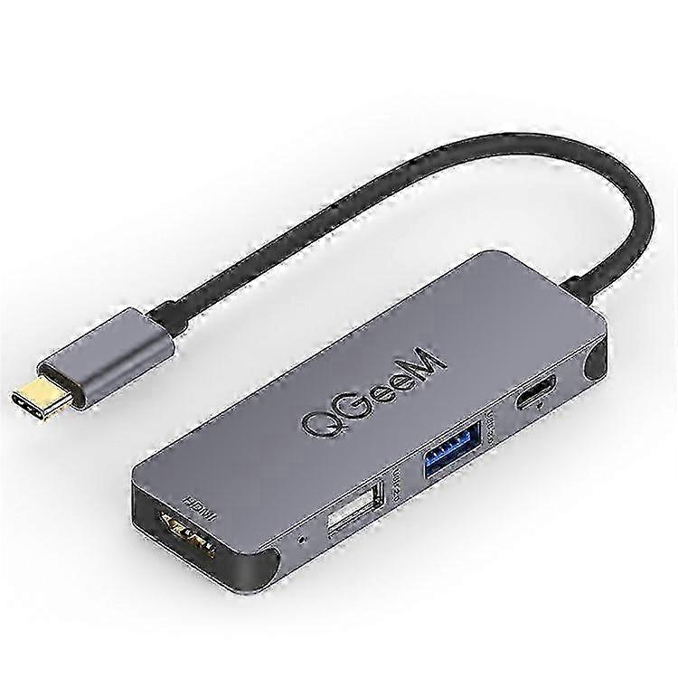 QGEEM UH04-1 USB C Hub to 4K Resolution HD Video+USB 3.0+100W PD Charger+USB 2.0 Adapter for MacBook Pro 2019/2018 and Other Type- z