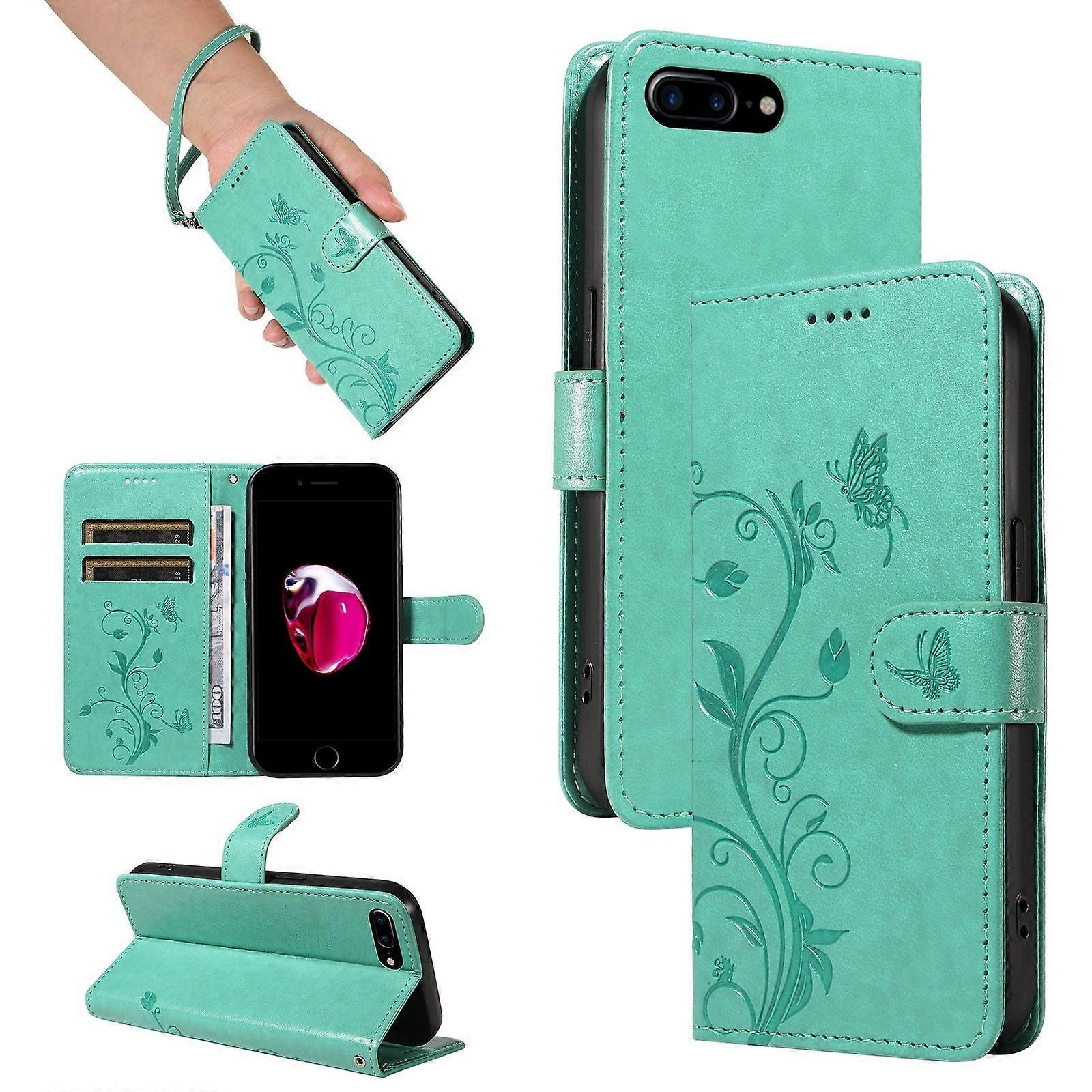 Flip Case for iPhone 7 Plus/8 Plus Apricot Blossom Print Shockproof Protection Wallet Phone Case with Card Slots and Removable Wrist Strap
