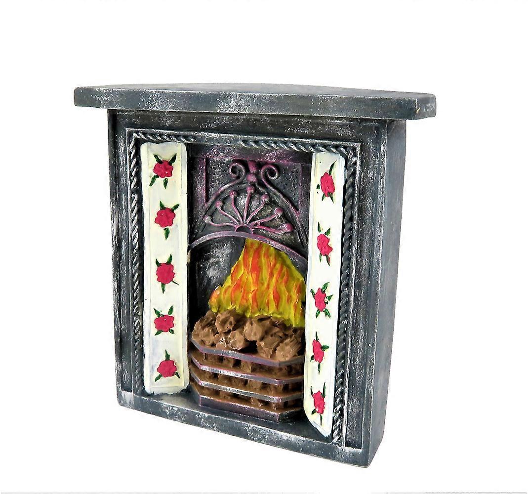 娃娃屋粉红色花瓷砖铸铁壁炉燃烧1：12树脂家具