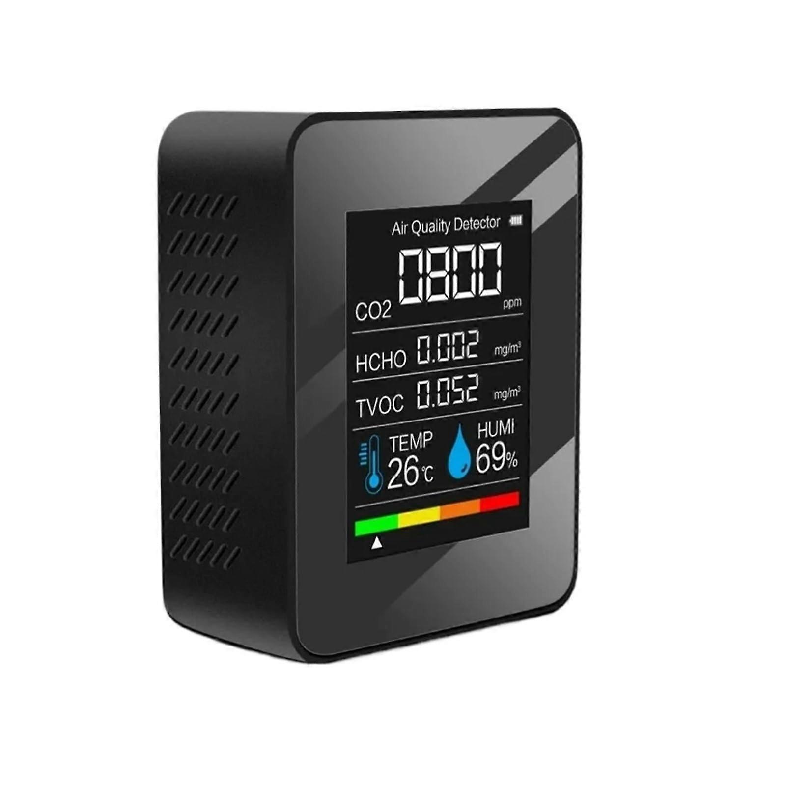 Gas Detector 5 in 1 Air Quality Monitor with CO2 Meter Temperature Humidity Sensor for Home Office