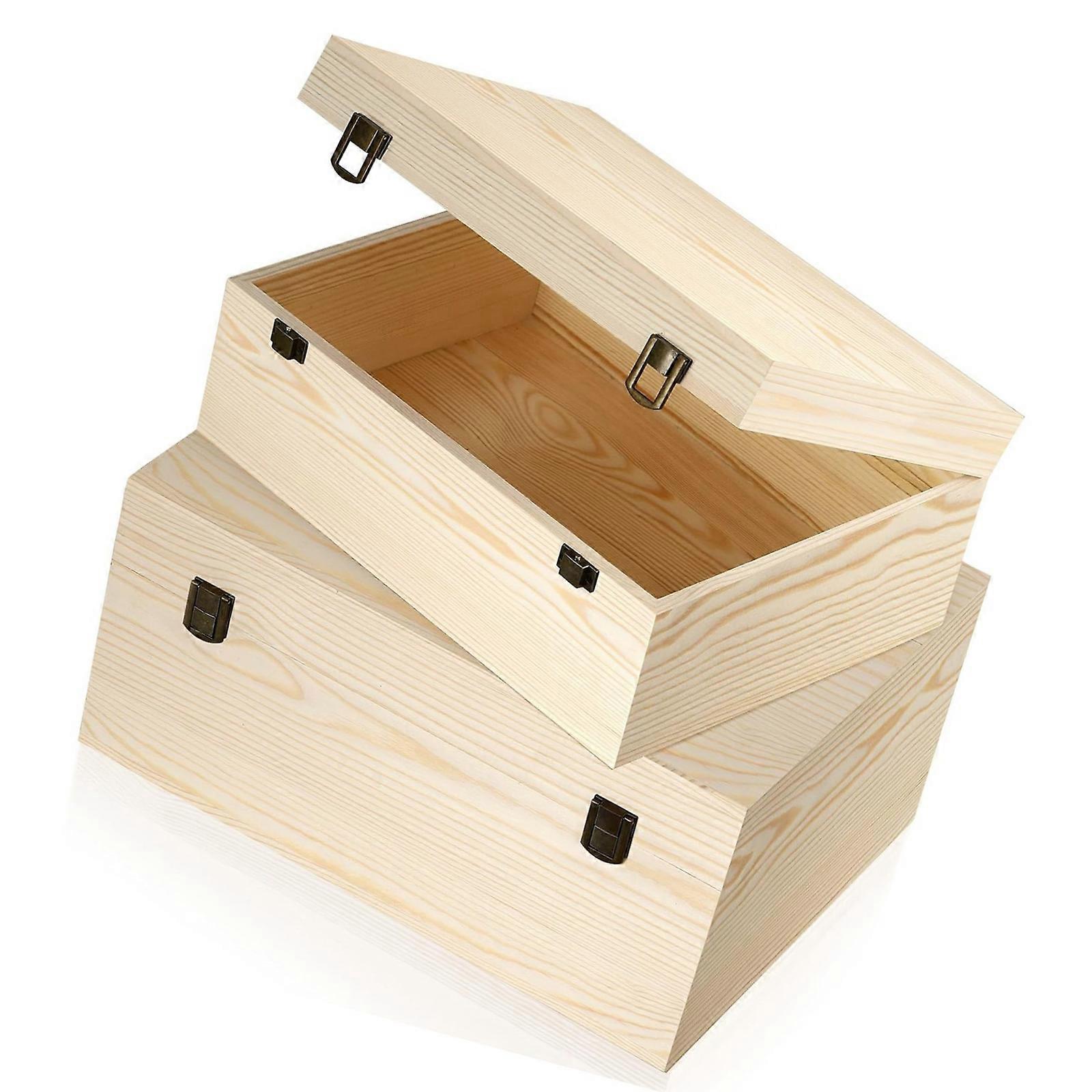 Unfinished Wooden Box with Hinged Lid and Front Clasp Woodcraft Keepsakes DIY Unpainted Wood Storage Box Easy to Paint Multicolor