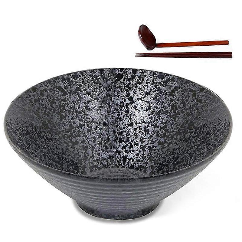 Ceramic Japanese Ramen Soup Bowl with Matching Spoon and Chopsticks, Suitable for Udon, Soba, Large Size
