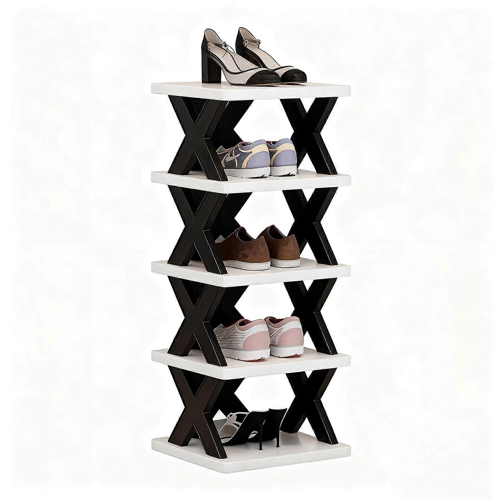 5 Tier Plastic Shoe Rack with Doors, SpaceSaving Stackable Storage for Entryway or Closet, Black