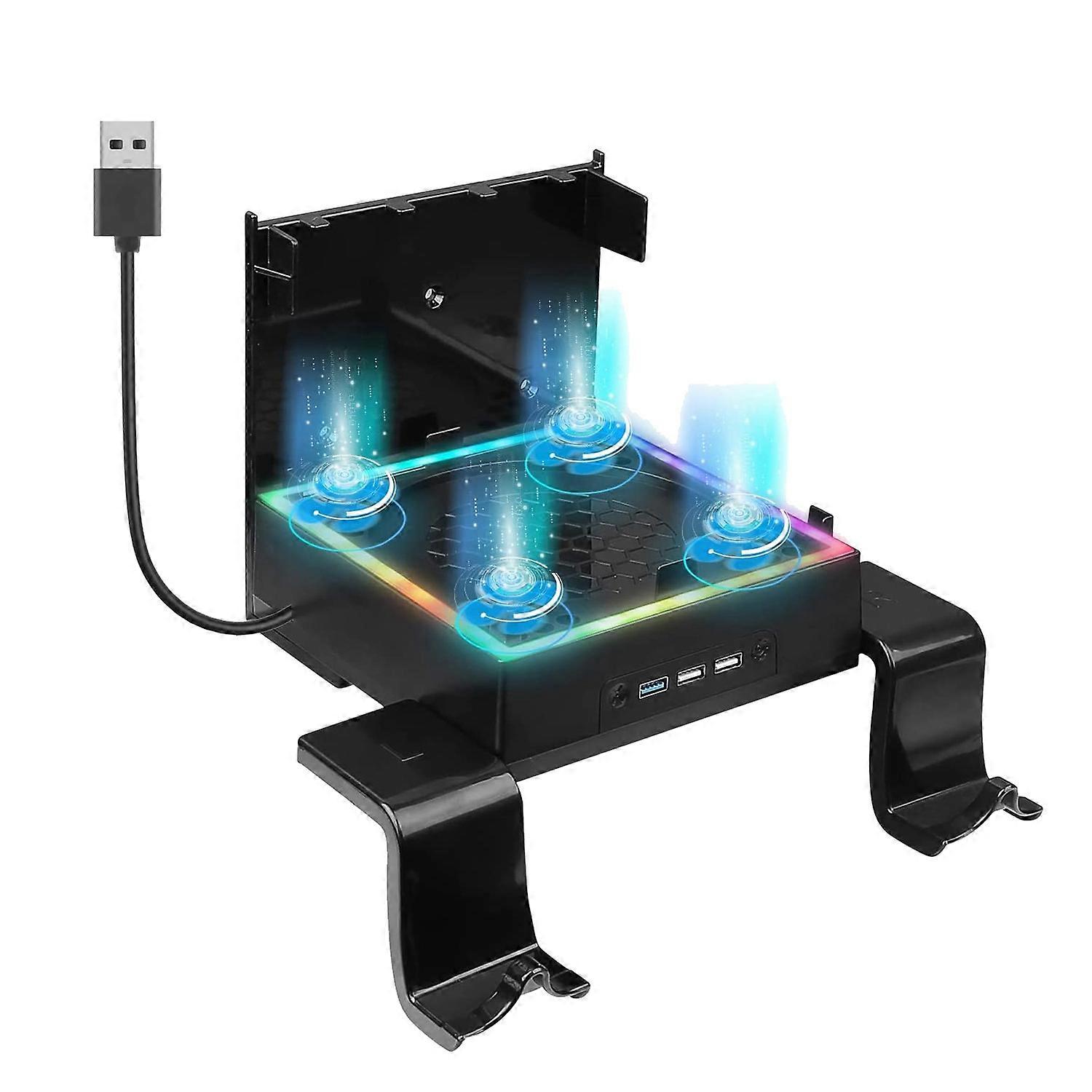 Wall Mount for with Cooling Fan and 3 USB Port Game Controller Holder Headphone Hanger Wall Shelf B