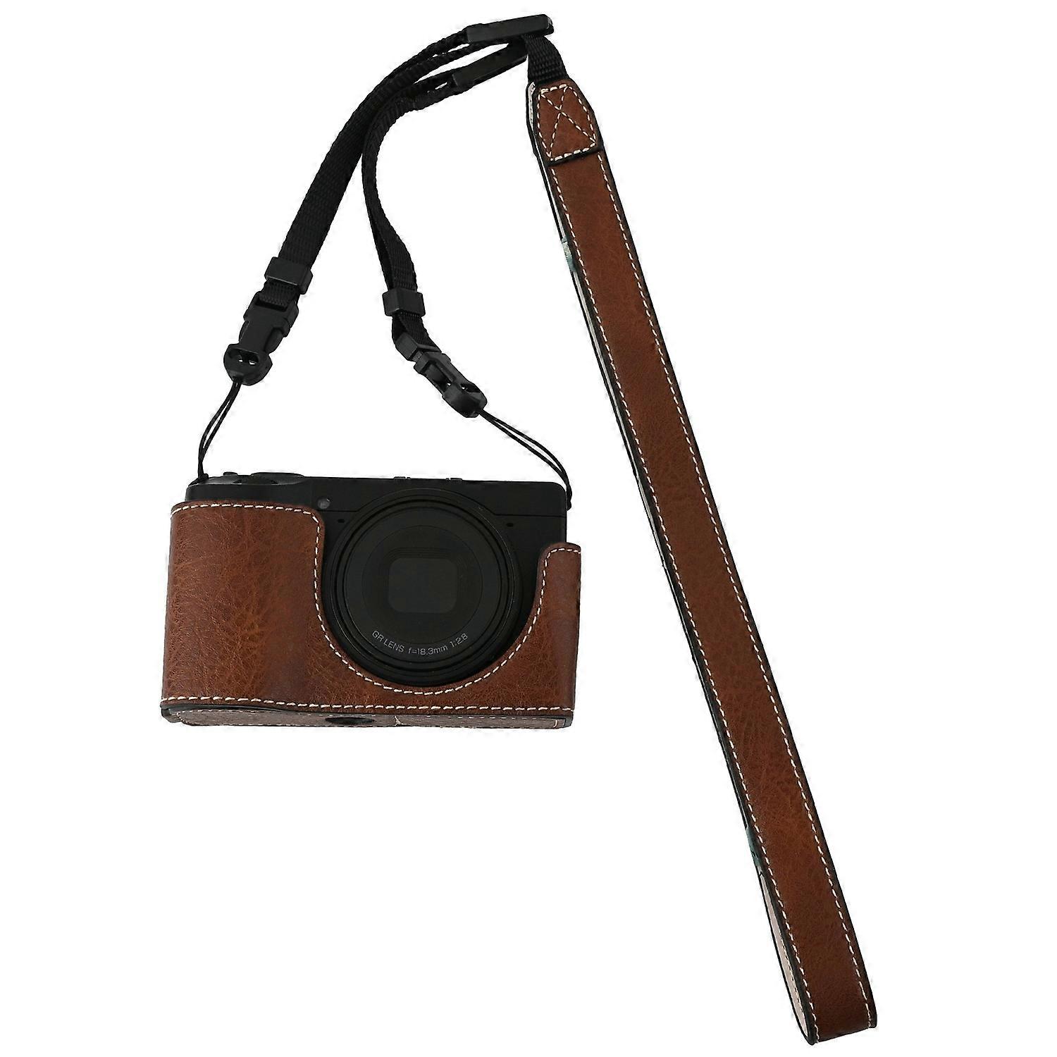 For Ricoh GR III GR IV Litchi Camera Base Protective Camera Case with Shoulder Strap and Battery Acc