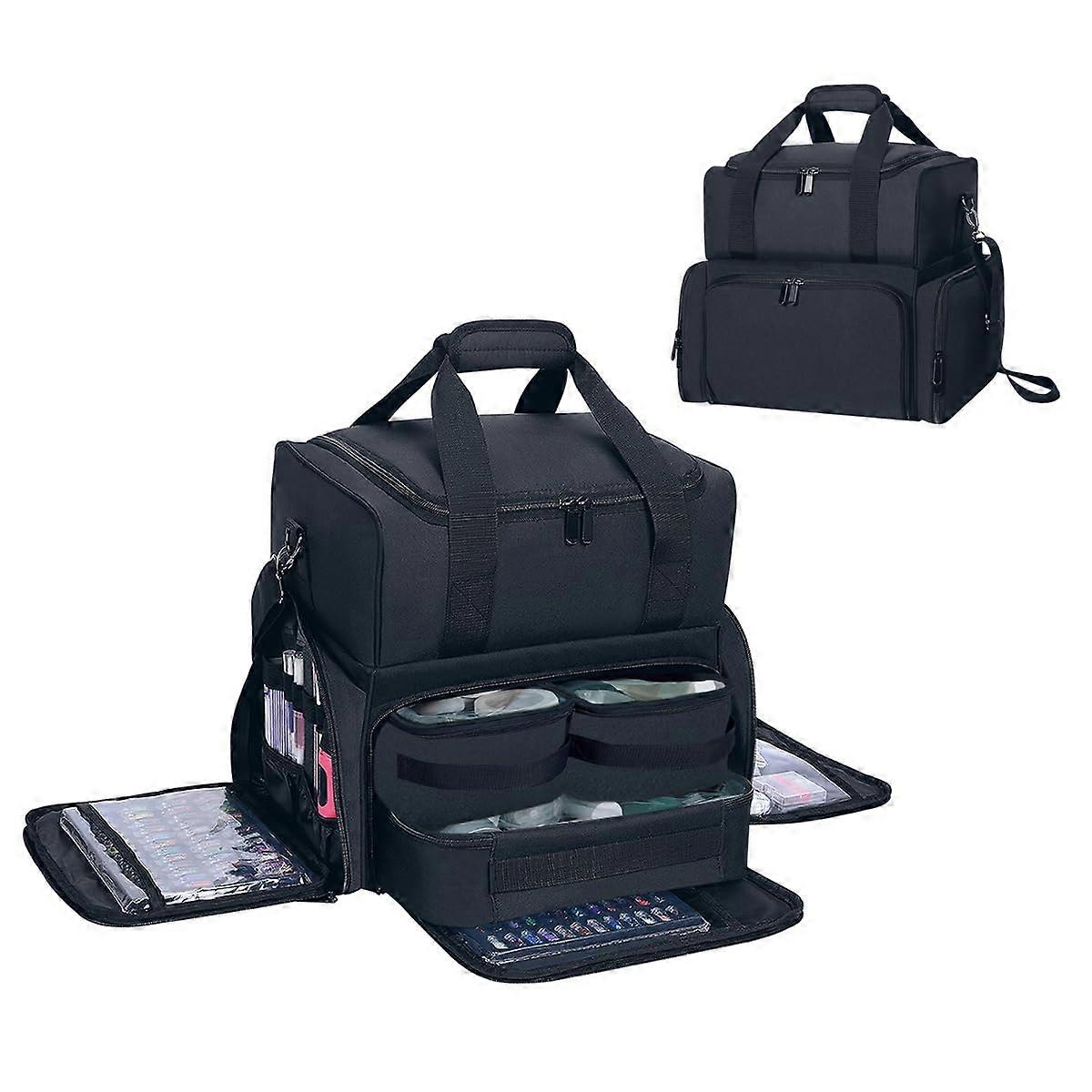 Makeup Train Case Large Capacity Double Layer Organizer with Removable Dividers and Brush Holders Black