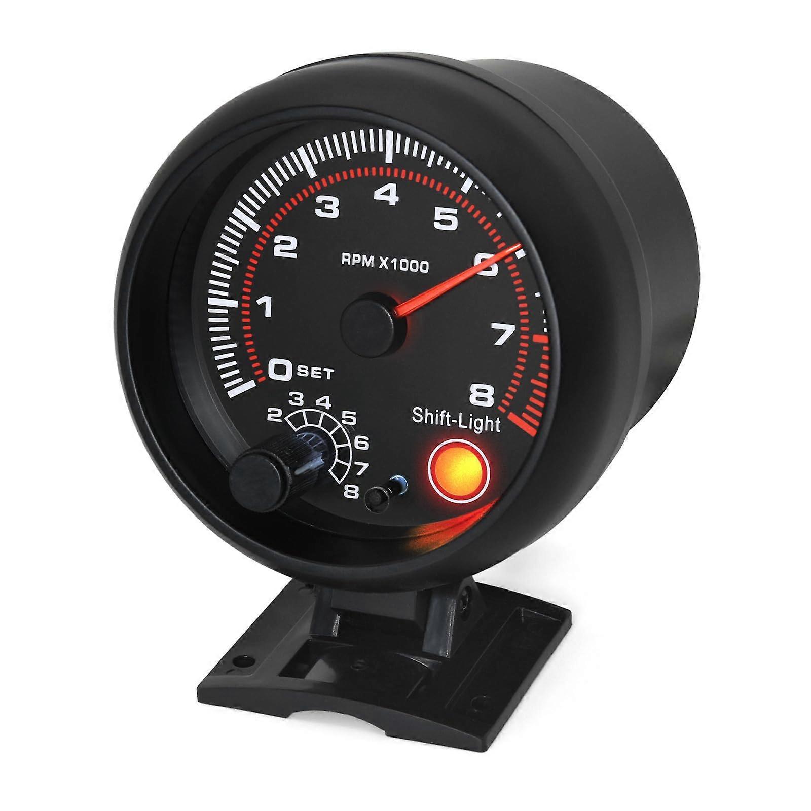 RPM Tachometer with Adjustable Shift Light 08000 RPM Car Gauge 12V for 18 Cylinder Gasoline Engine