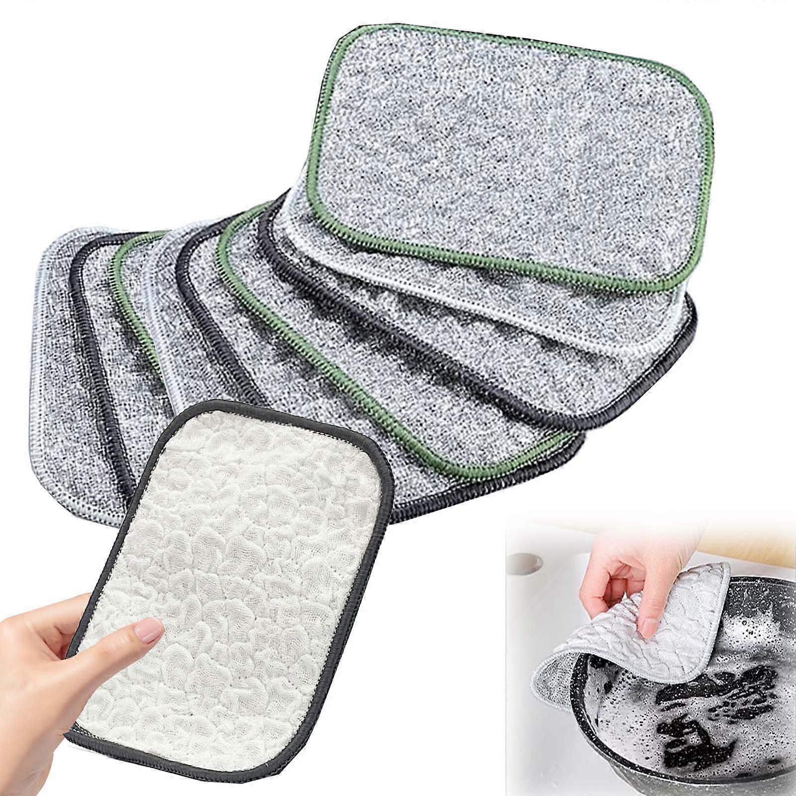 DualSided Dishcloth with Steel Wool and Cotton, Reusable Non Scratch Scrubber for Kitchen and Sinks