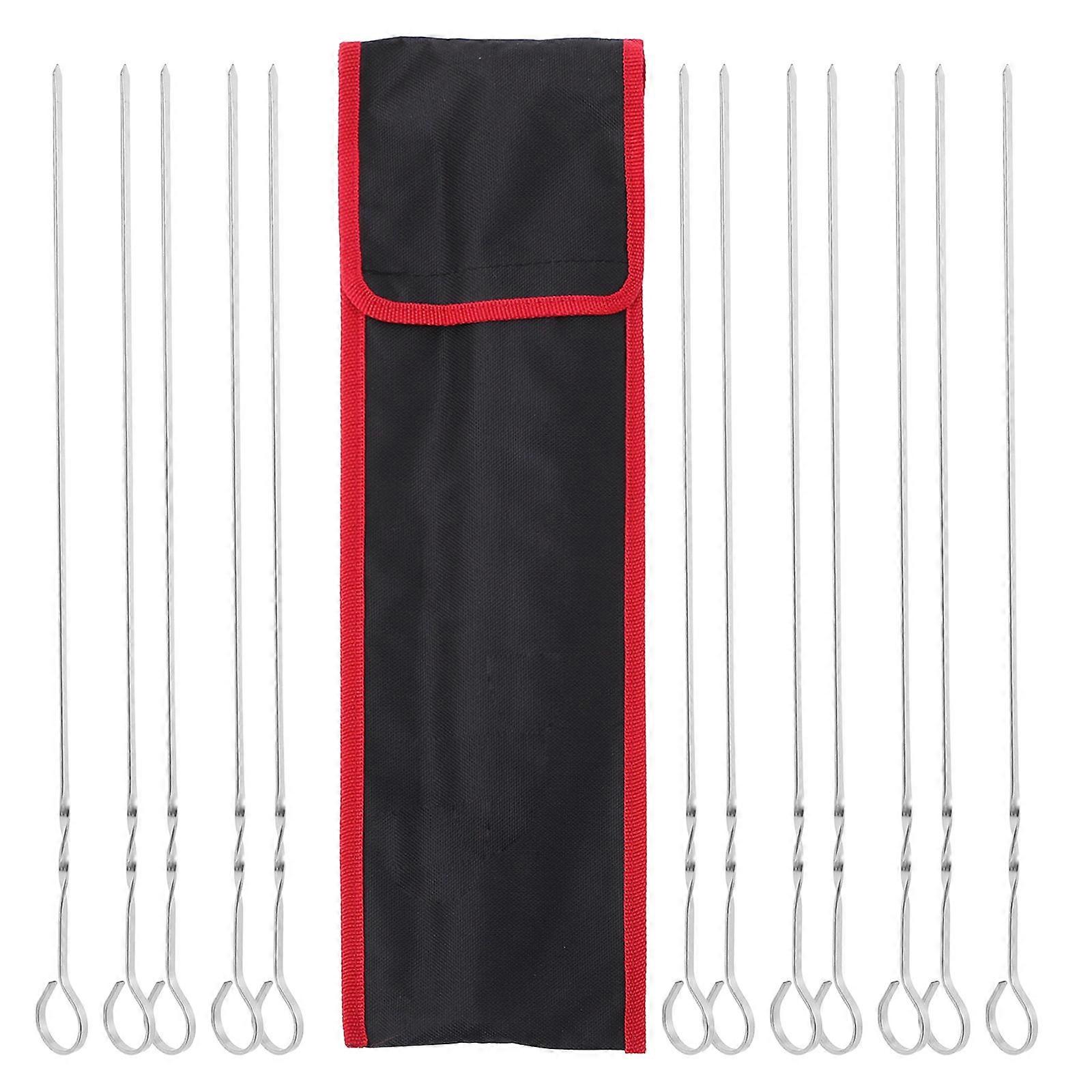 Flat Metal Skewers Metal Kebob Skewers for Barbecue 12Pcs Reusable Sticks