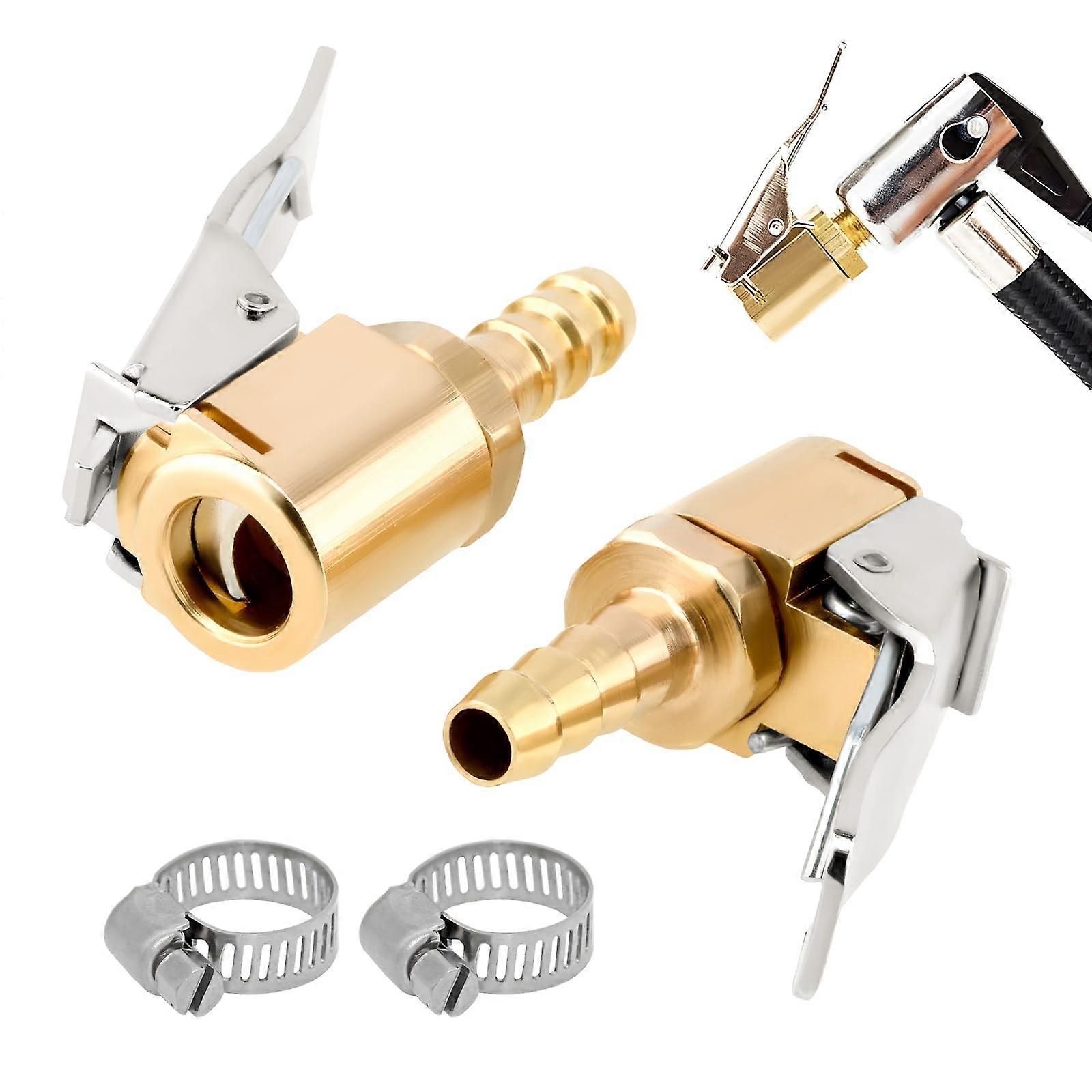 2 PCS Brass Tire Air Chuck with LockOn Clamp, Heavy Duty Inflator Nozzle for Air Compressor