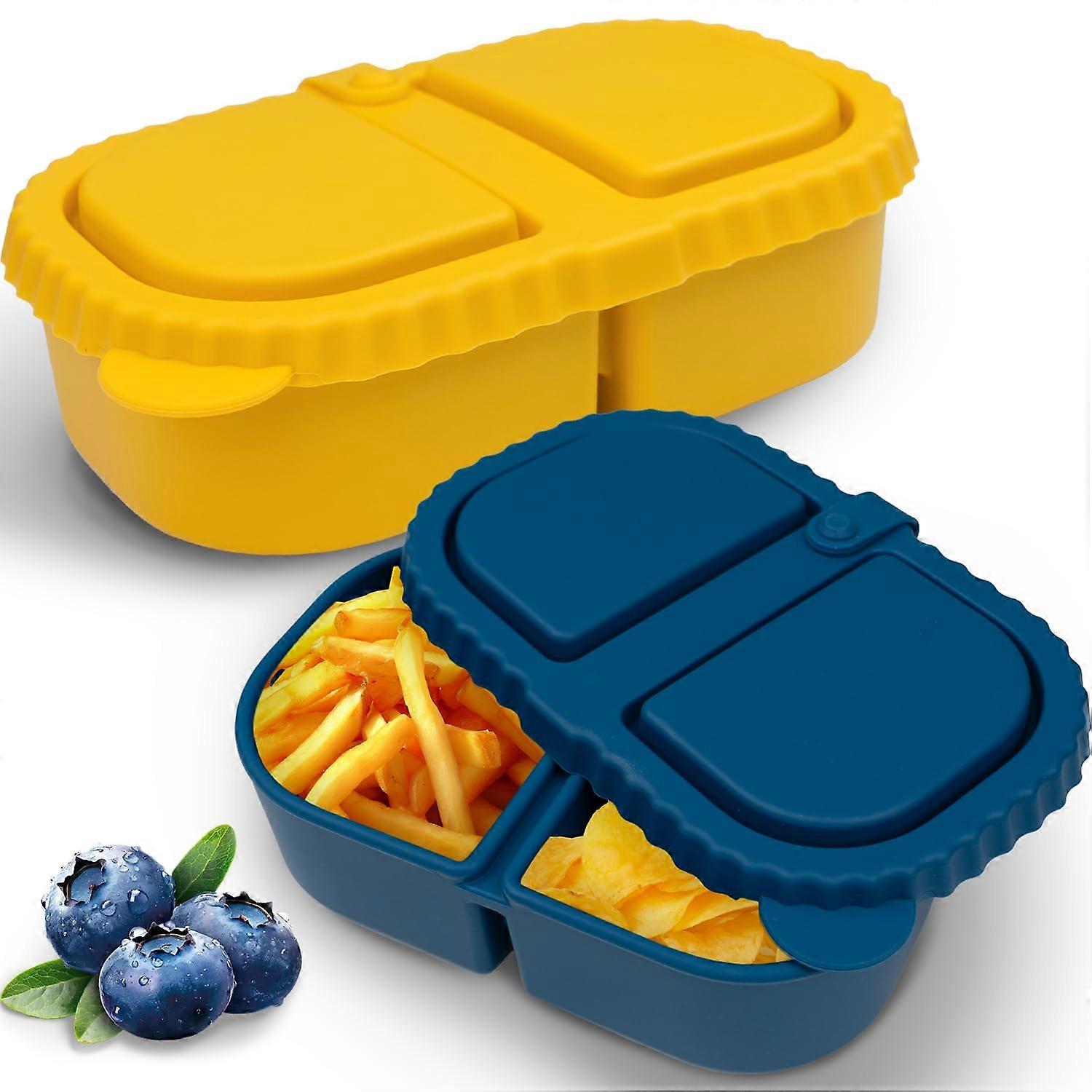 Silicone Snack Containers with Lids 2 Pack, Leakproof Dual Compartment Reusable Snack Boxes