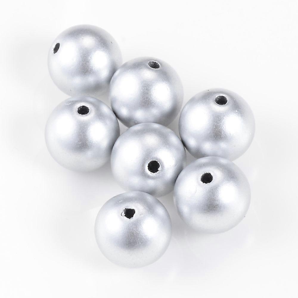 Matte style Spray Painted Acrylic Beads Round Silver 12mm Hole: 2mm