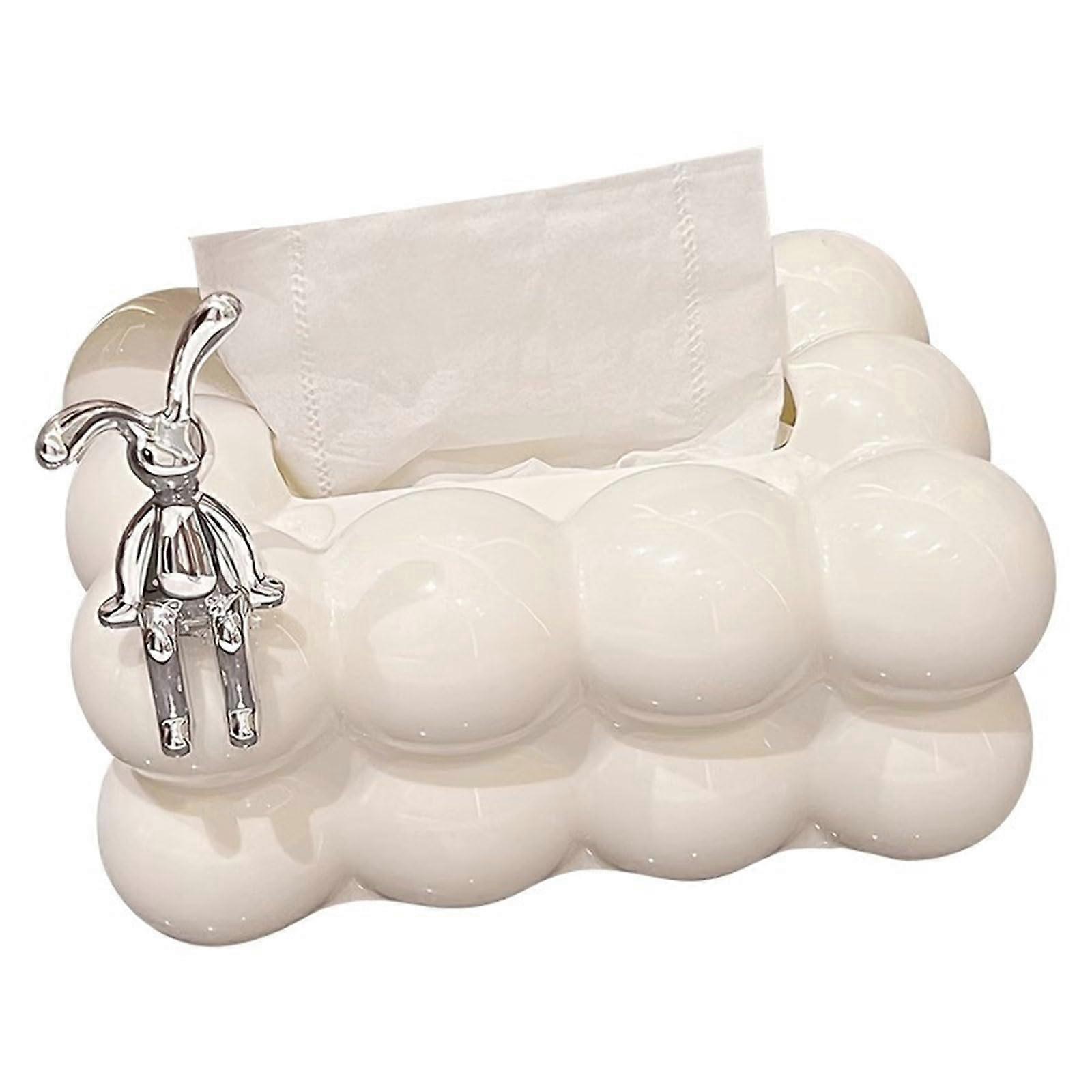 Napkin Holder and Tissue Box with Decorative Rabbit and Bowknot Design, Sturdy PP Tabletop