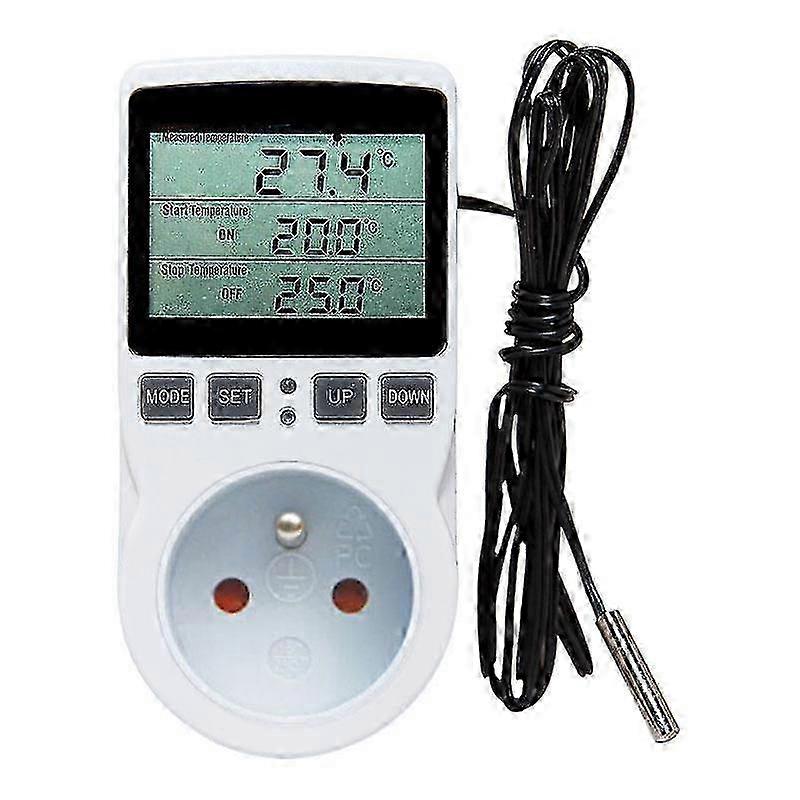 Digital Thermostat with Timer & Sensor Probe - EU Plug Socket for Heating/Cooling Control 25-26