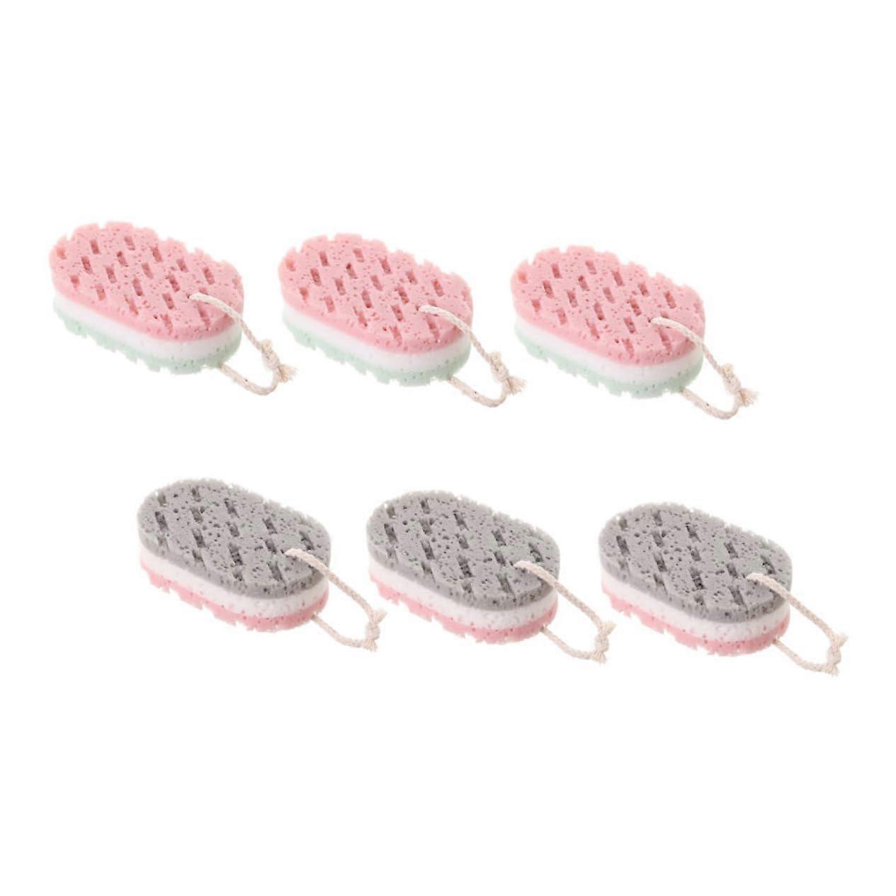 6pcs DualSided Exfoliating Bath Sponge Reusable Body Scrubber for Shower with Grip