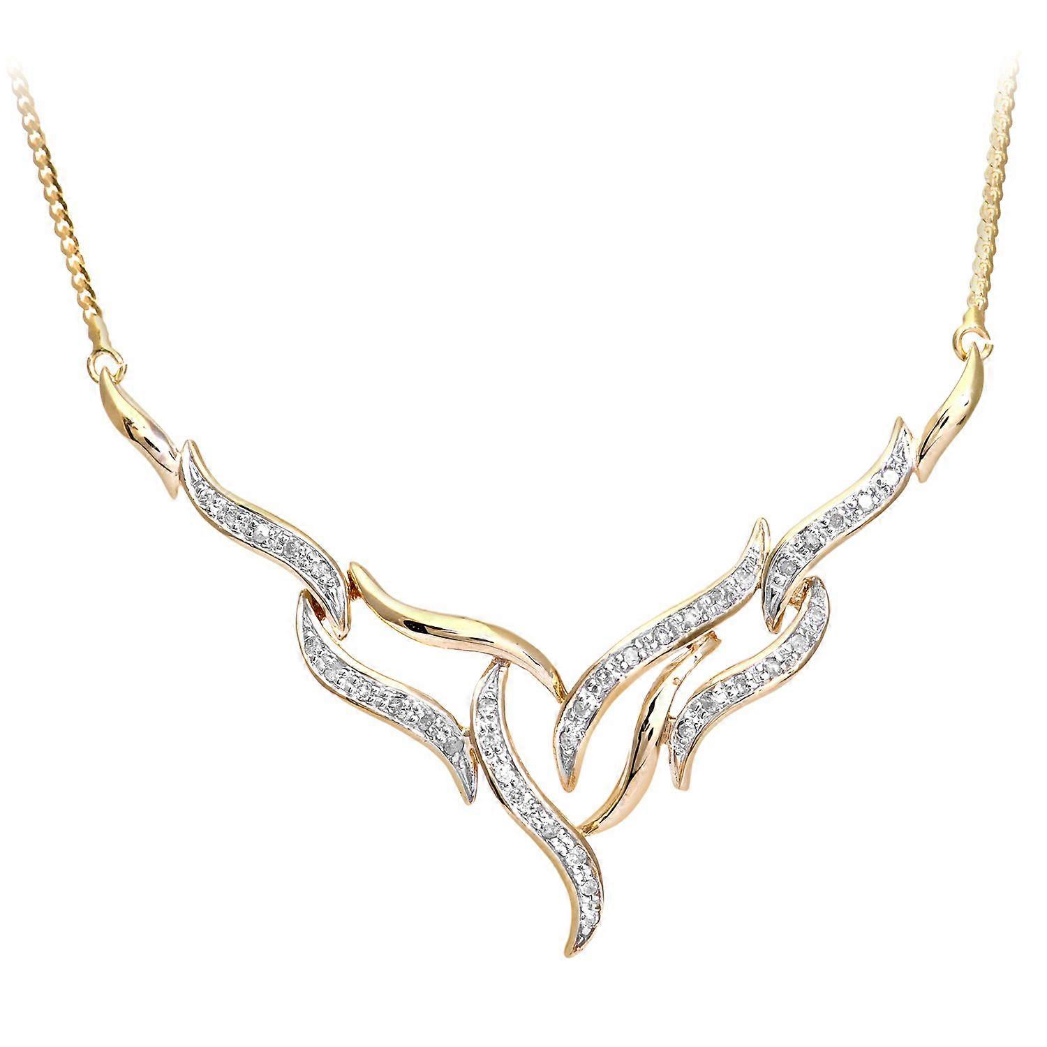 Jewelco London 9ct Yellow Gold Round 17pts Diamond Fire Wings Lavalier Necklace 18 inch 46cm