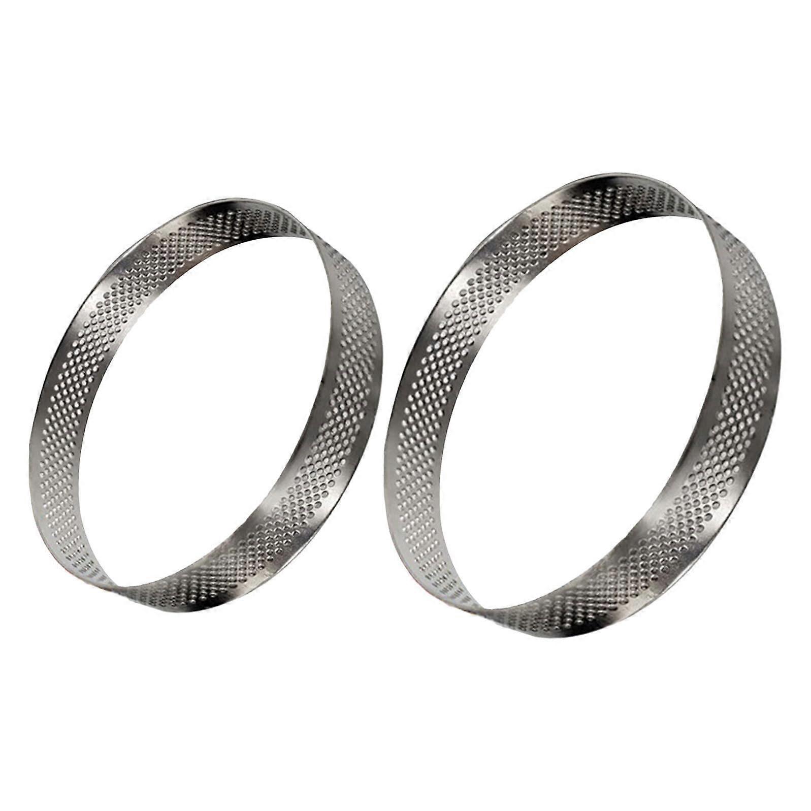 2pcs Stainless Steel Mousse Cake Ring Set with Perforated Tart Rings for Efficient Baking