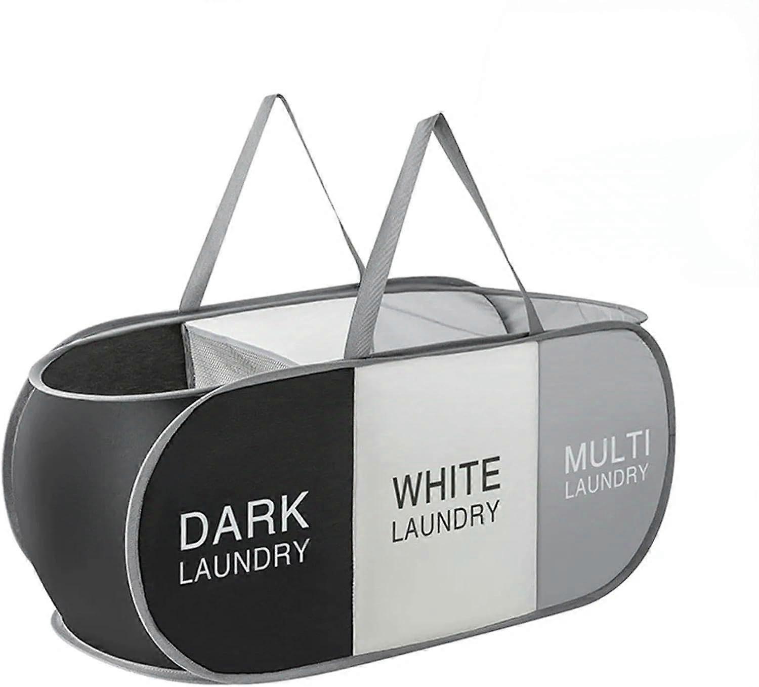 Foldable Laundry Basket with 3 Compartments for Sorting Clothes, Oxford Fabric Hamper for Home