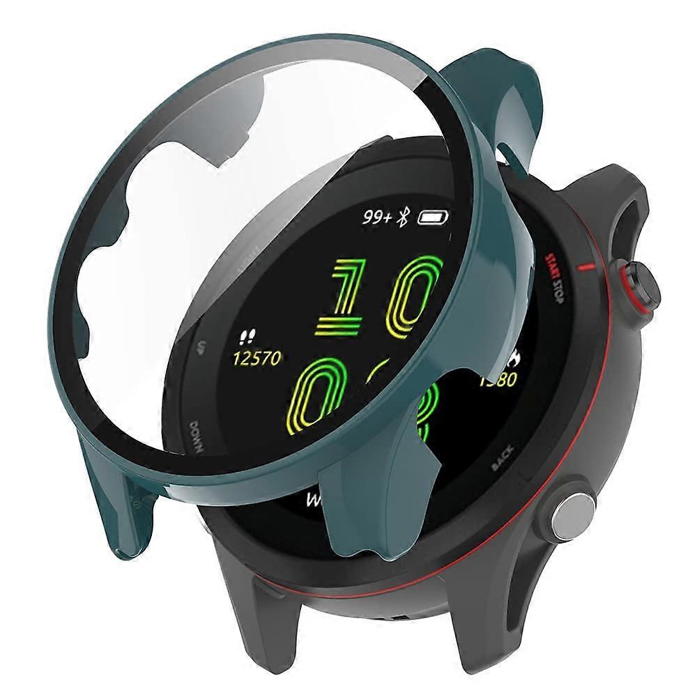 2 Pack Screen Protector Tempered Glass Full Coverage Shockproof Bumper Case Pine Green for Garmin Forerunner 255S