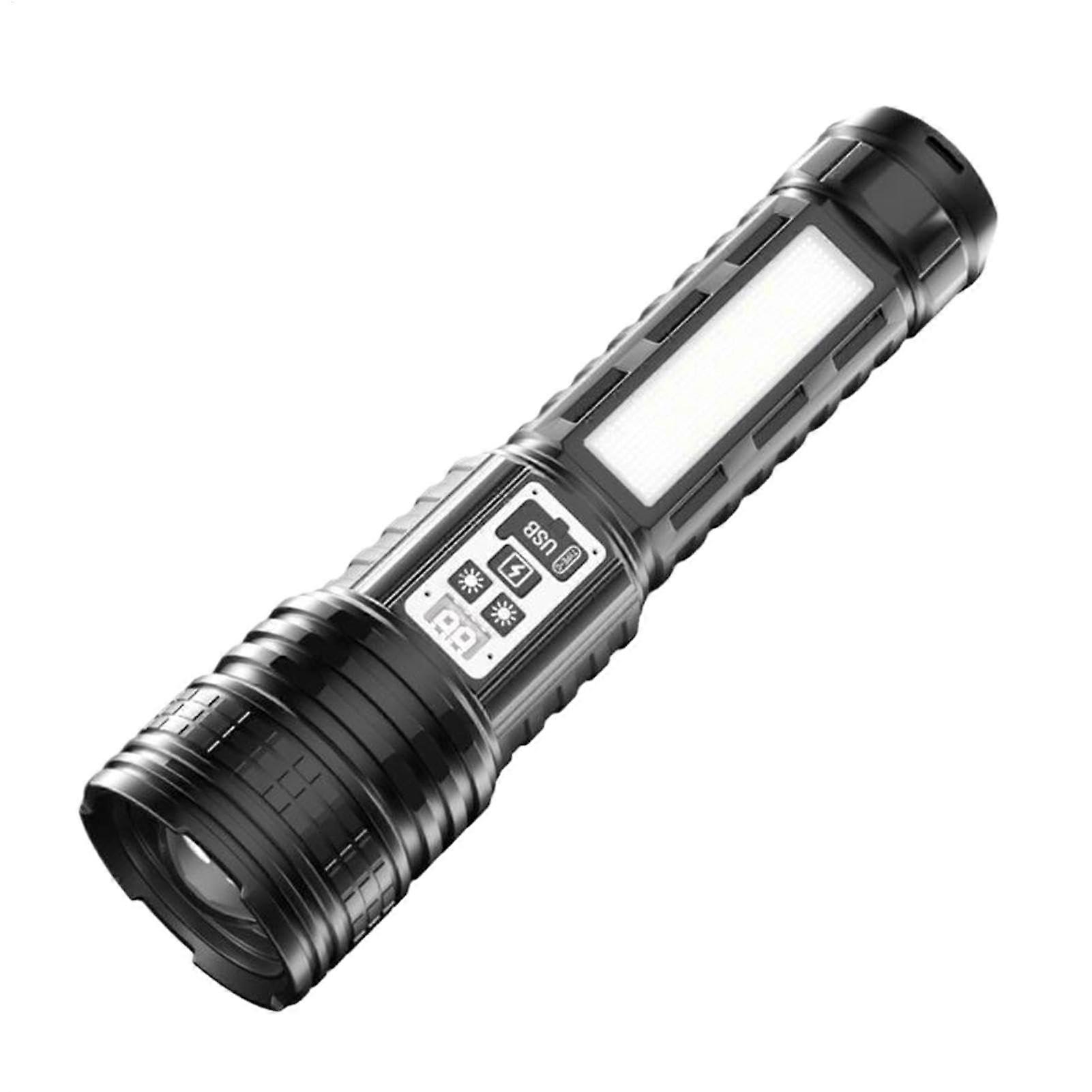 Lumen Rechargeable LED Flashlight with Side Light, Ultra Bright Long Range Beam, LCD Display