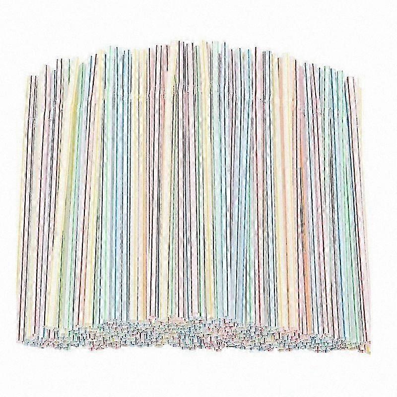 500pcs 8-Inch Plastic Drinking Straws, Multi-Colored Striped, Bendable