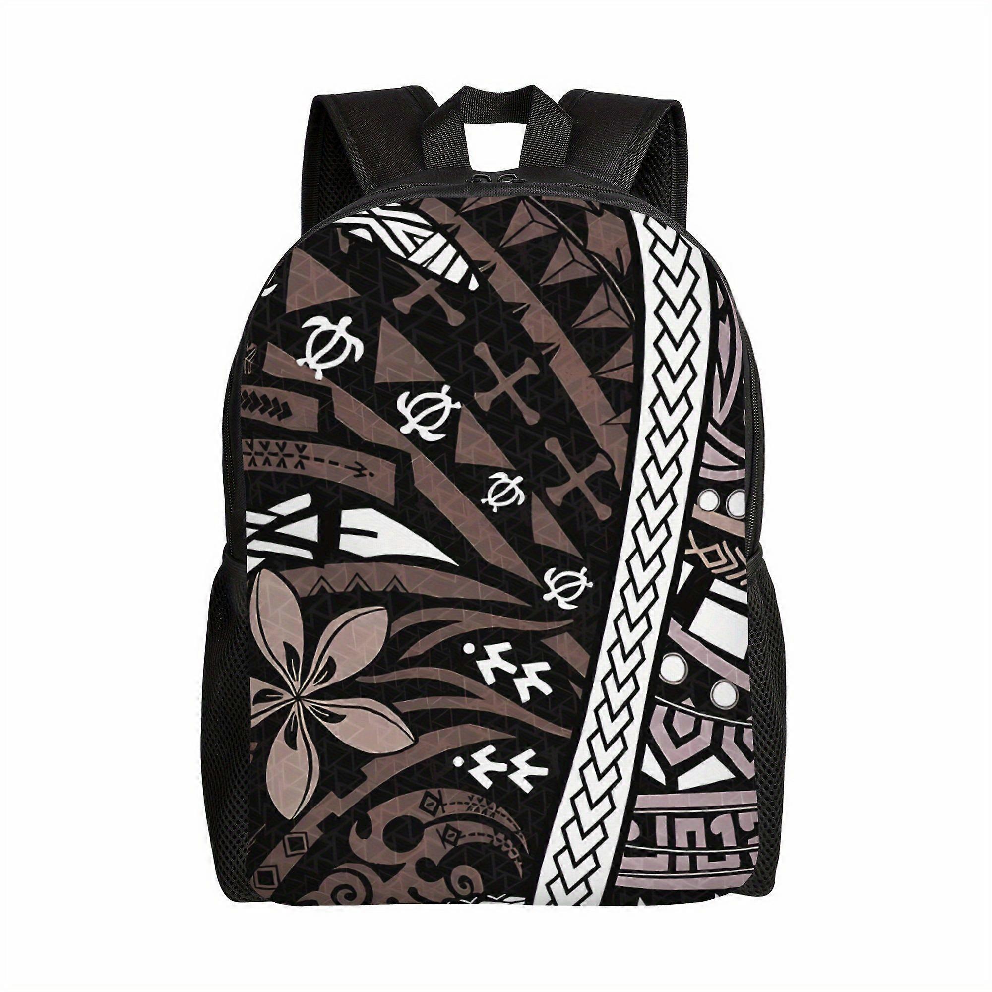 Mochilas havaianas polinésias samoanas com estampa casual, ideais para estudantes, viagens, laptops e uso diário, com alças ajustáveis.