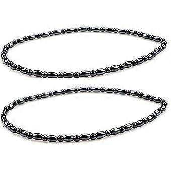 Bracelets de cheville en hématite pour femmes et hommes | Bracelets de cheville en perles de pierre pour la guérison et la méditation | Lot de 2 (noir)