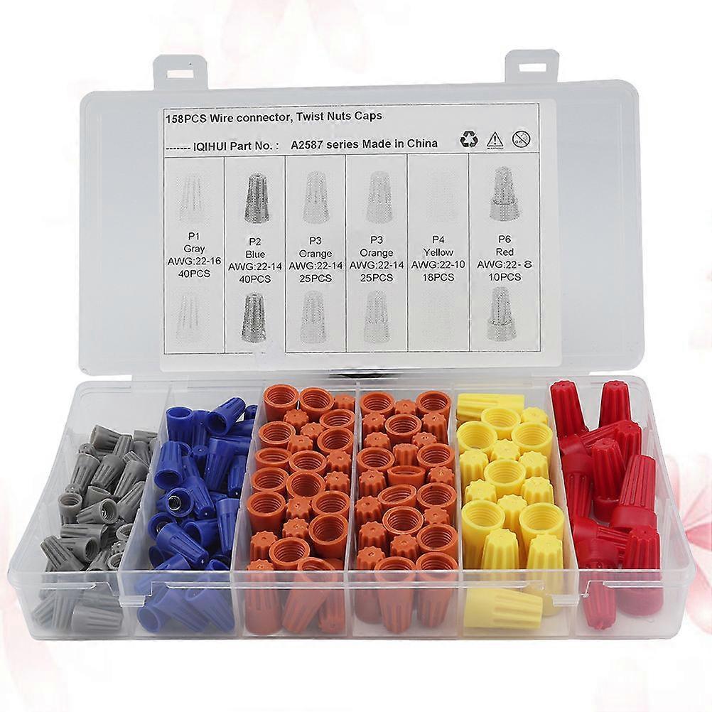 Electrical Wire Connector Spring Insert Terminals with Nuts Caps 158Pcs Set