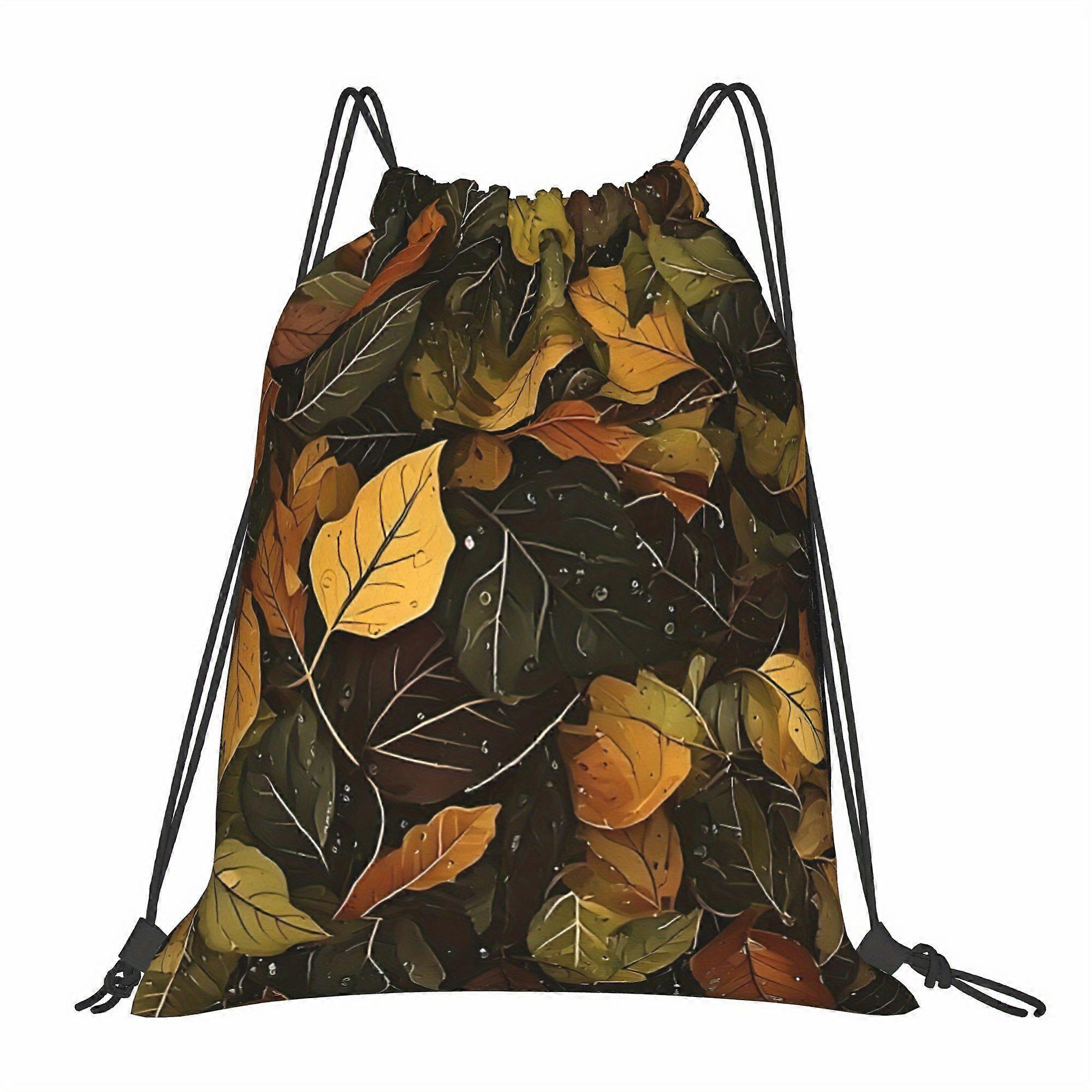 2D Flat Drawstring Bag, Camouflage Drawstring Backpack for Hiking - Naturally Realistic Leaf Pattern, Soft Shell Design,-Cqazw
