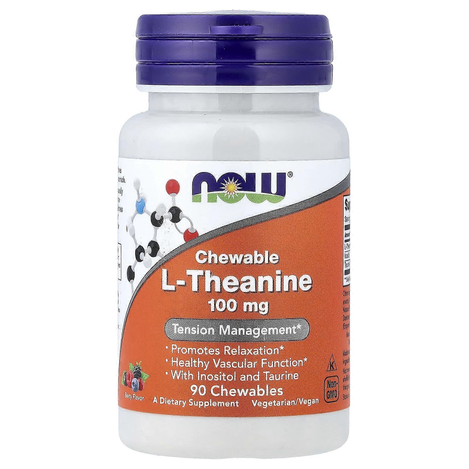 NOW Foods, Chewable L-Theanine, Berry , 90 Chewables, 2-Pack