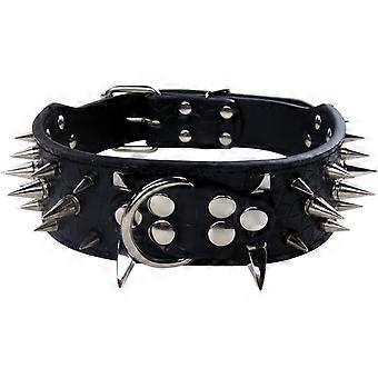 Halsband voor honden van 50-66 cm lang, met scherpe zilveren spikes, gemaakt van PU-leer, metalen gesp en D-ring, verstelbaar, geschikt voor middelgrote en grote rassen zoals Labradors en Duitse Herders.