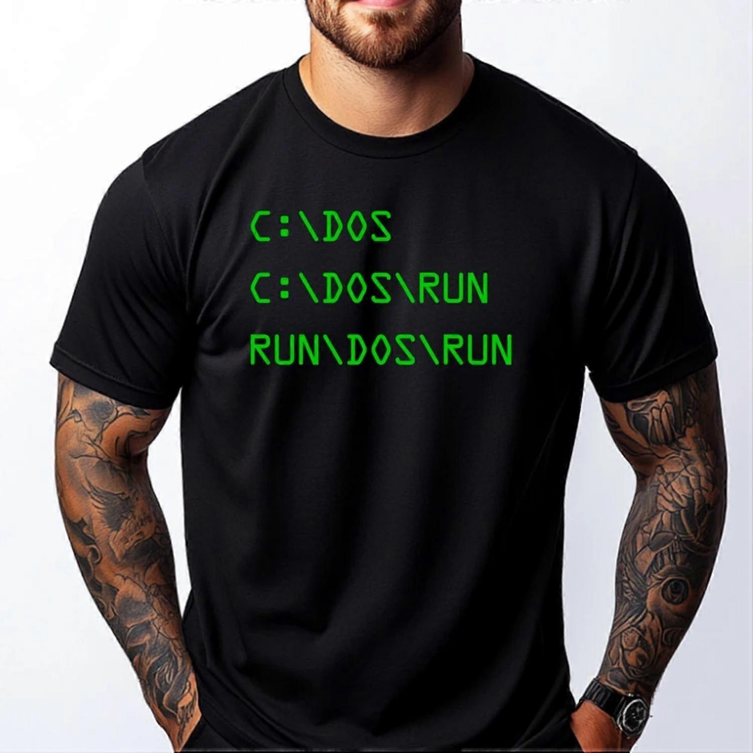Camiseta de hombre estilo gótico oversize con estampado "Run Dos Run Coder Geek Programmer Computer"