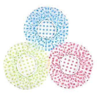 Waterproof Shower Caps 3 Packs - Reusable Plastic Shower Cap Bath Hat With Elastic Band, Large Long Hair Protection