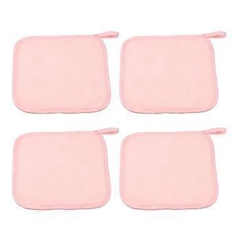 Makeup Remover Cloths Set of 4, Soft Reusable Wipes for Gentle Skin Cleansing, Pink 8x8 Inch